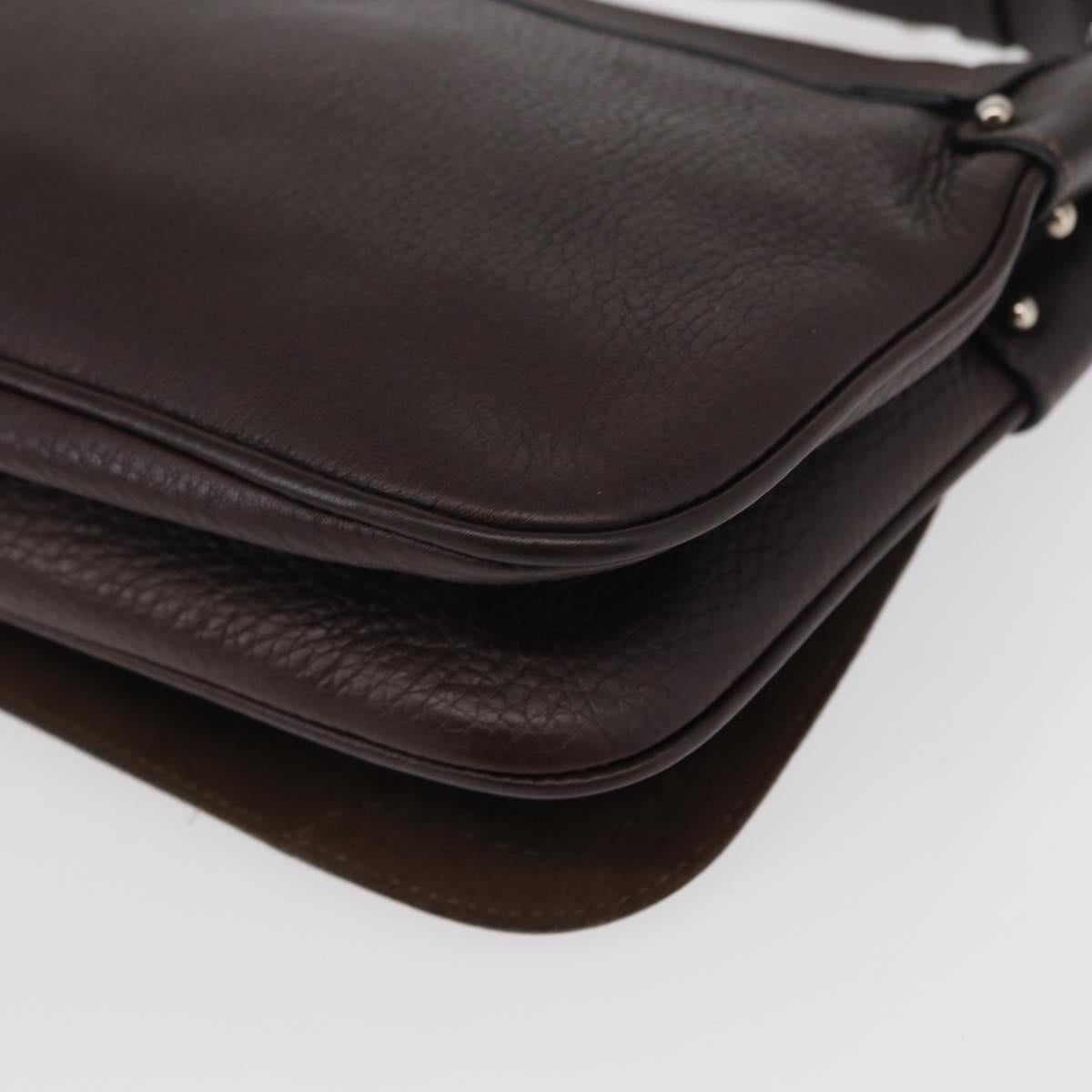 Salvatore Ferragamo Gancini Shoulder Bag Leather Dark Brown Silver Auth 153981