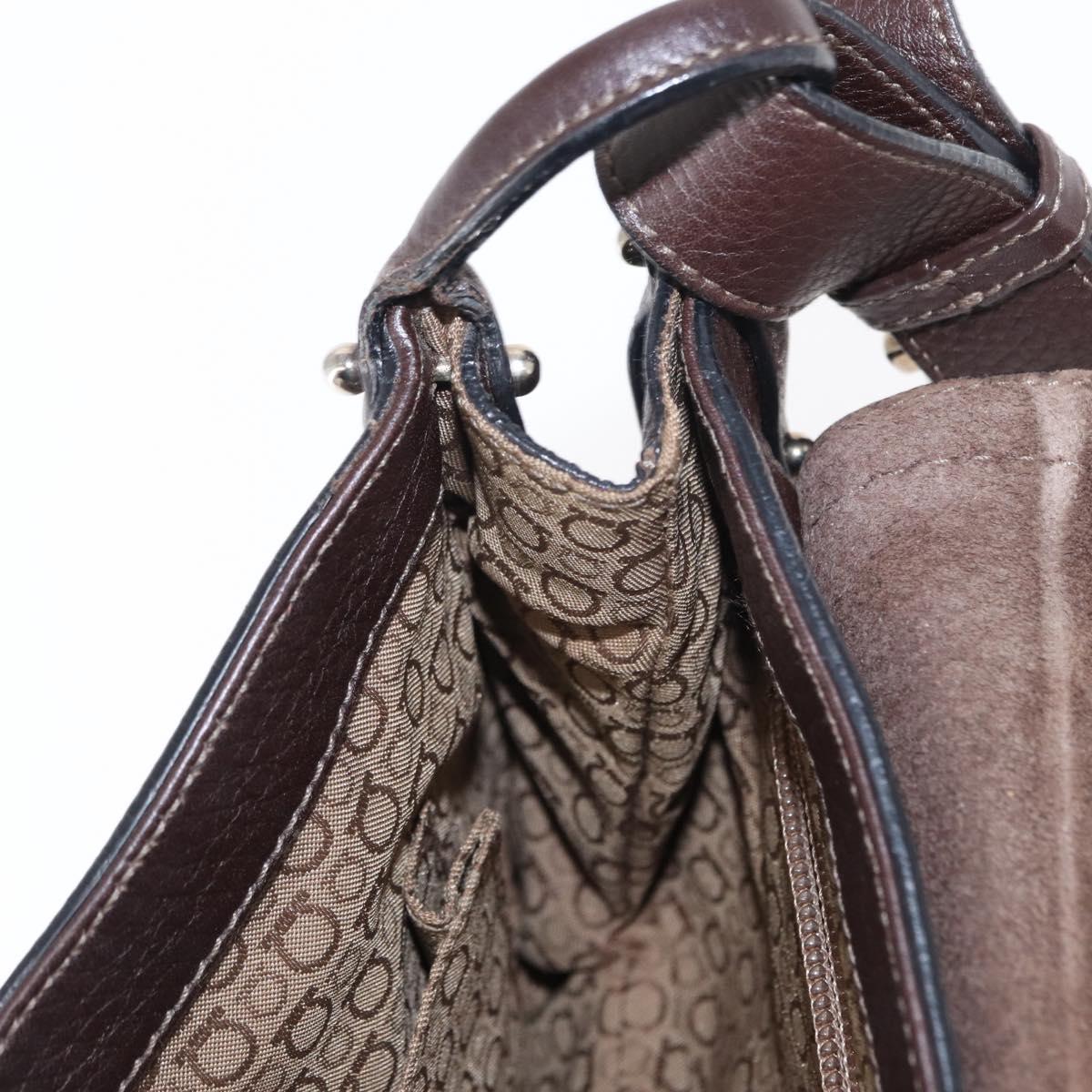 Salvatore Ferragamo Gancini Shoulder Bag Leather Dark Brown Silver Auth 153981