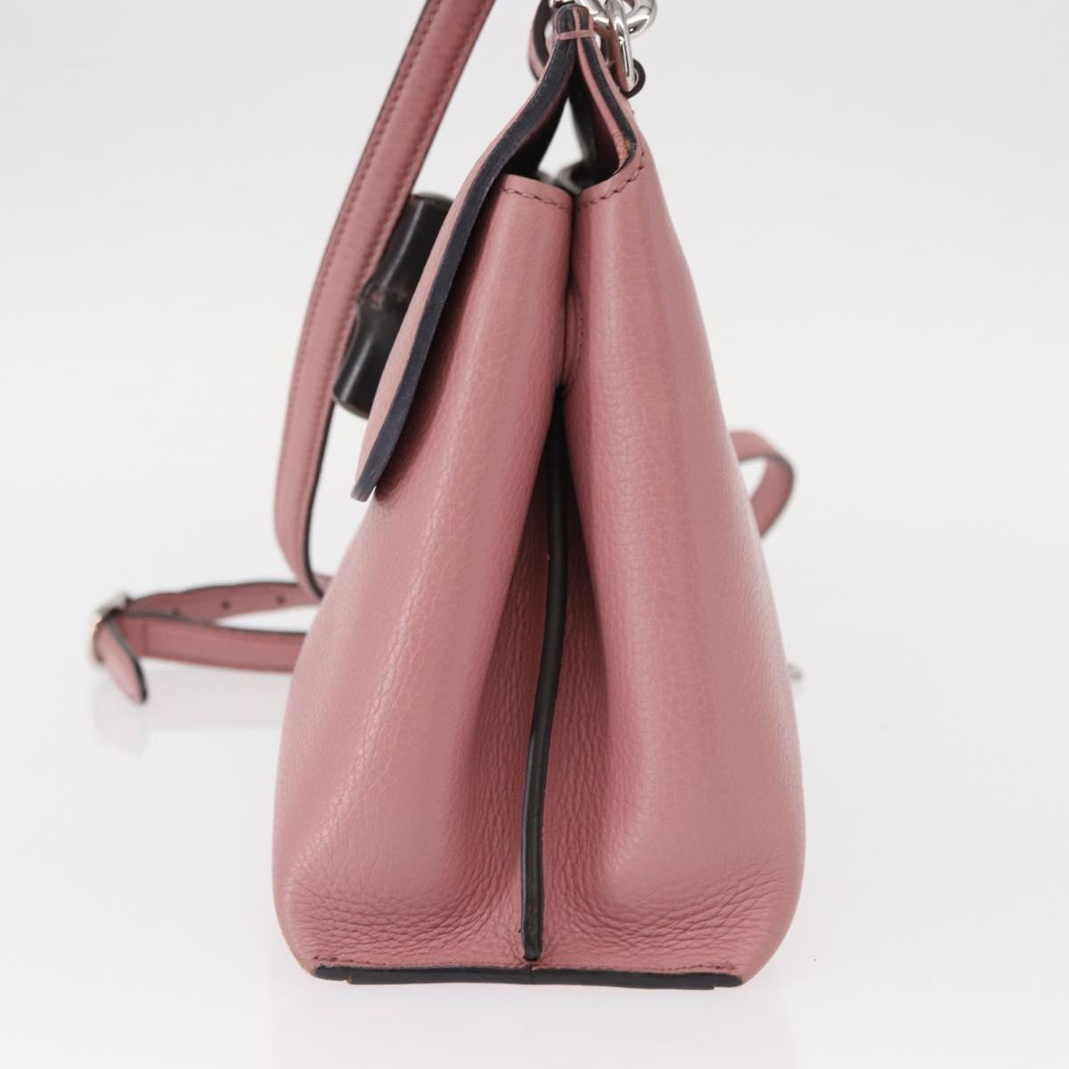 GUCCI Bamboo Daily Hand Bag Leather 2way Pink Silver 370831 Auth 153982