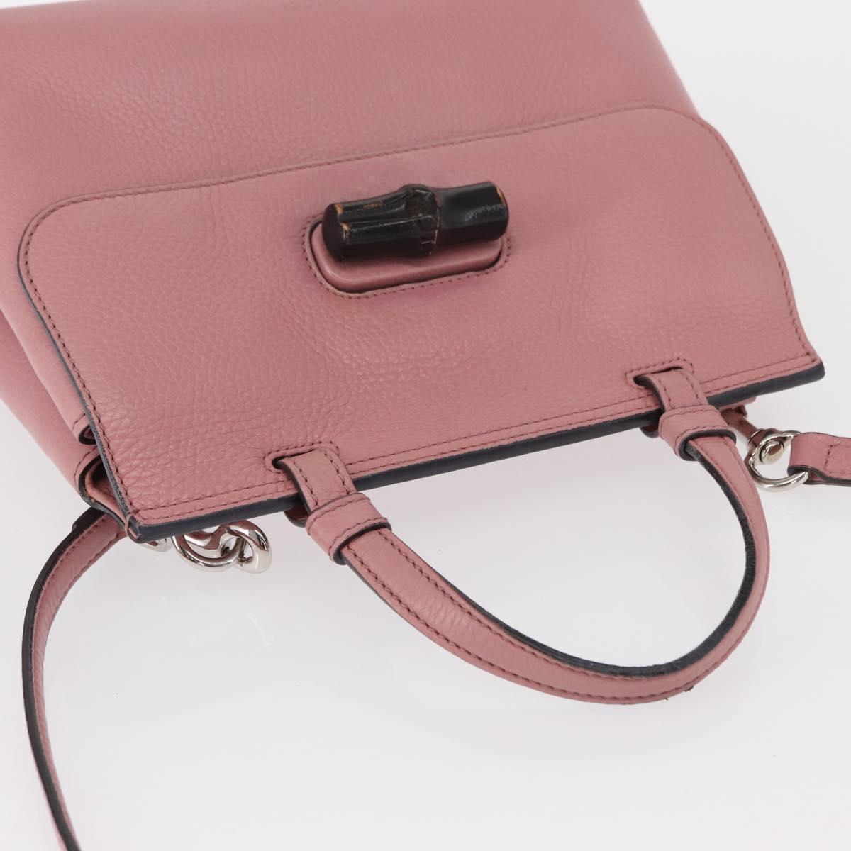 GUCCI Bamboo Daily Hand Bag Leather 2way Pink Silver 370831 Auth 153982