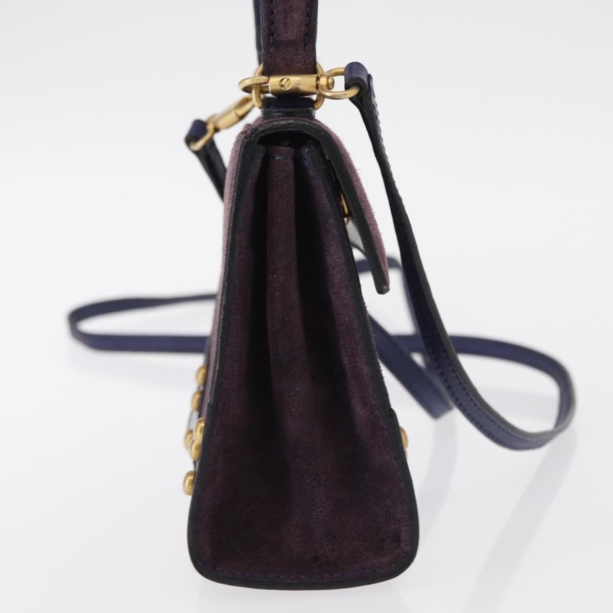 CELINE Hand Bag Suede 2way Purple Gold Auth 153983
