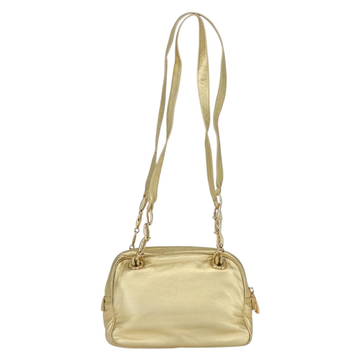 LOEWE Anagram Shoulder Bag Leather Gold Auth 153984