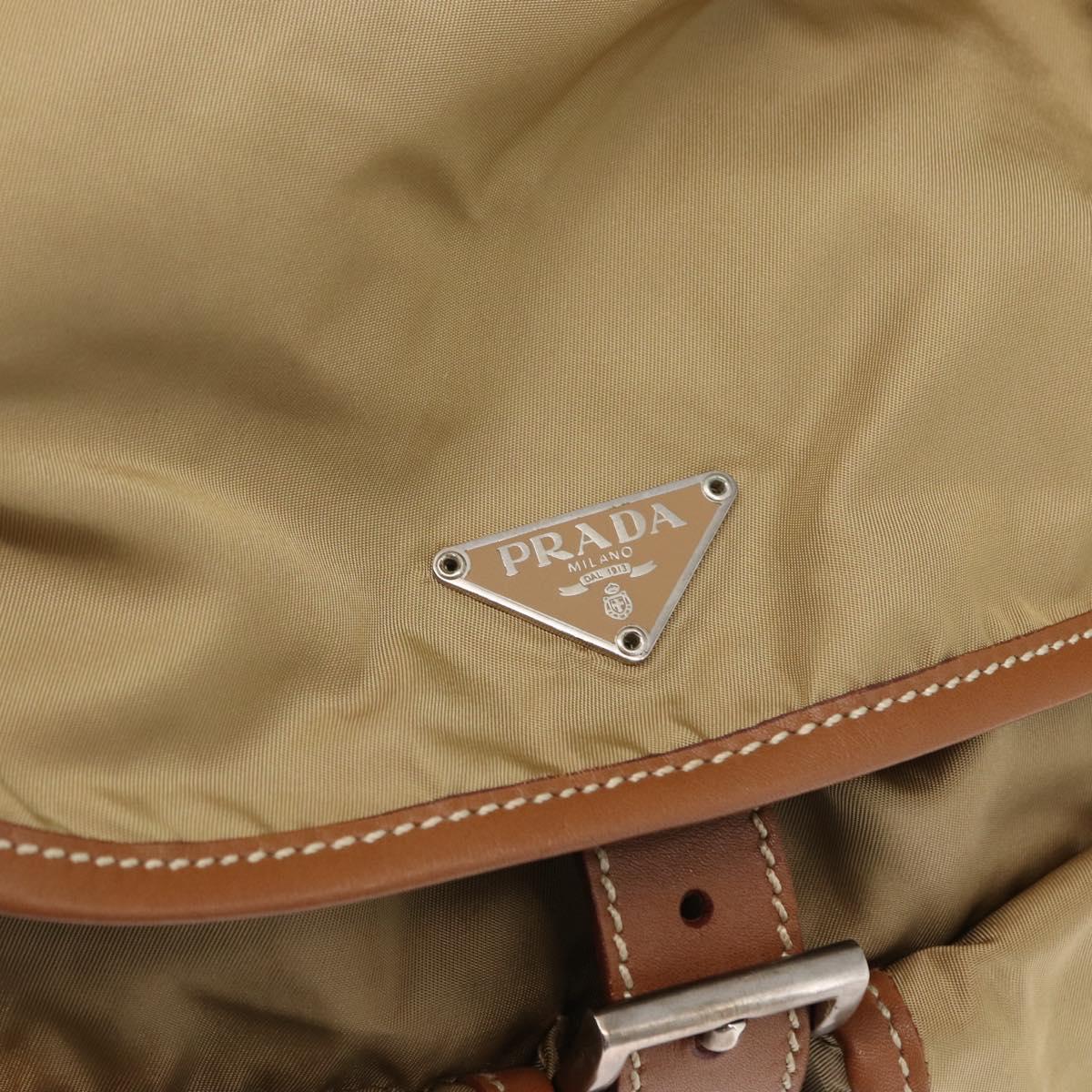 PRADA Backpack Nylon Beige Silver Auth 153987