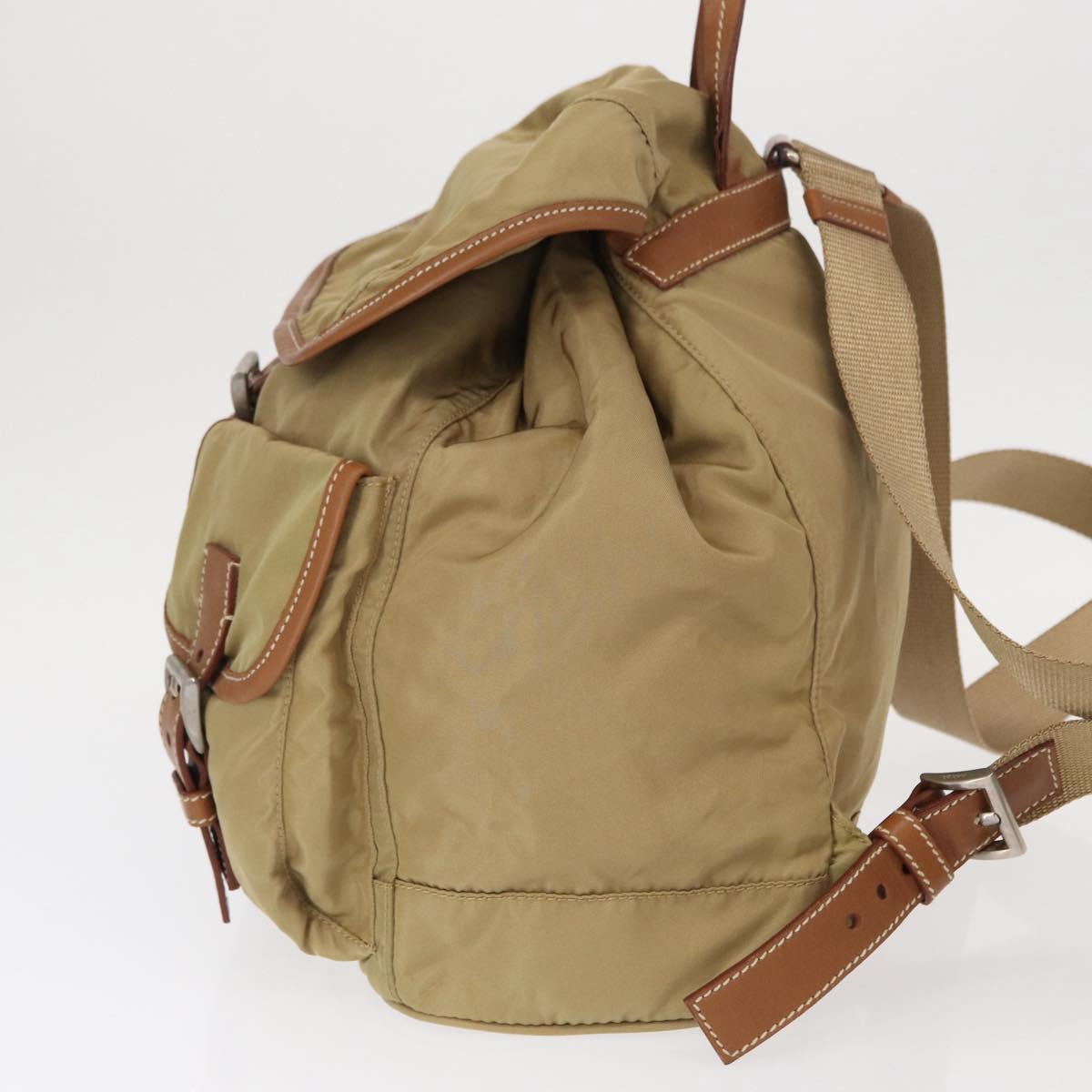 PRADA Backpack Nylon Beige Silver Auth 153987