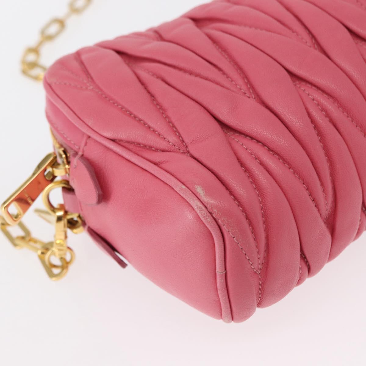 Miu Miu Matelasse Chain Shoulder Bag Leather Pink Gold Auth 153988