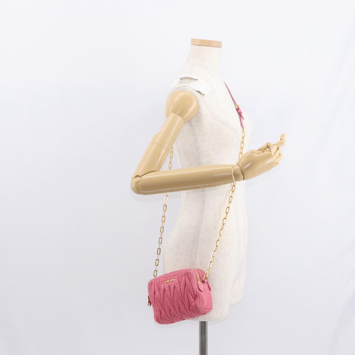 Miu Miu Matelasse Chain Shoulder Bag Leather Pink Gold Auth 153988