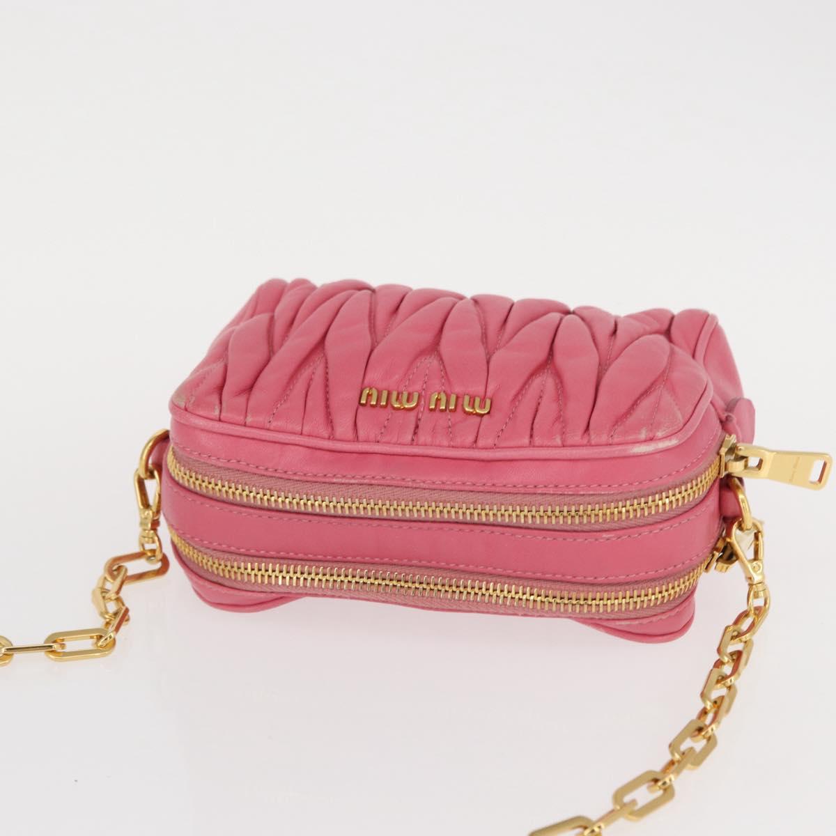 Miu Miu Matelasse Chain Shoulder Bag Leather Pink Gold Auth 153988