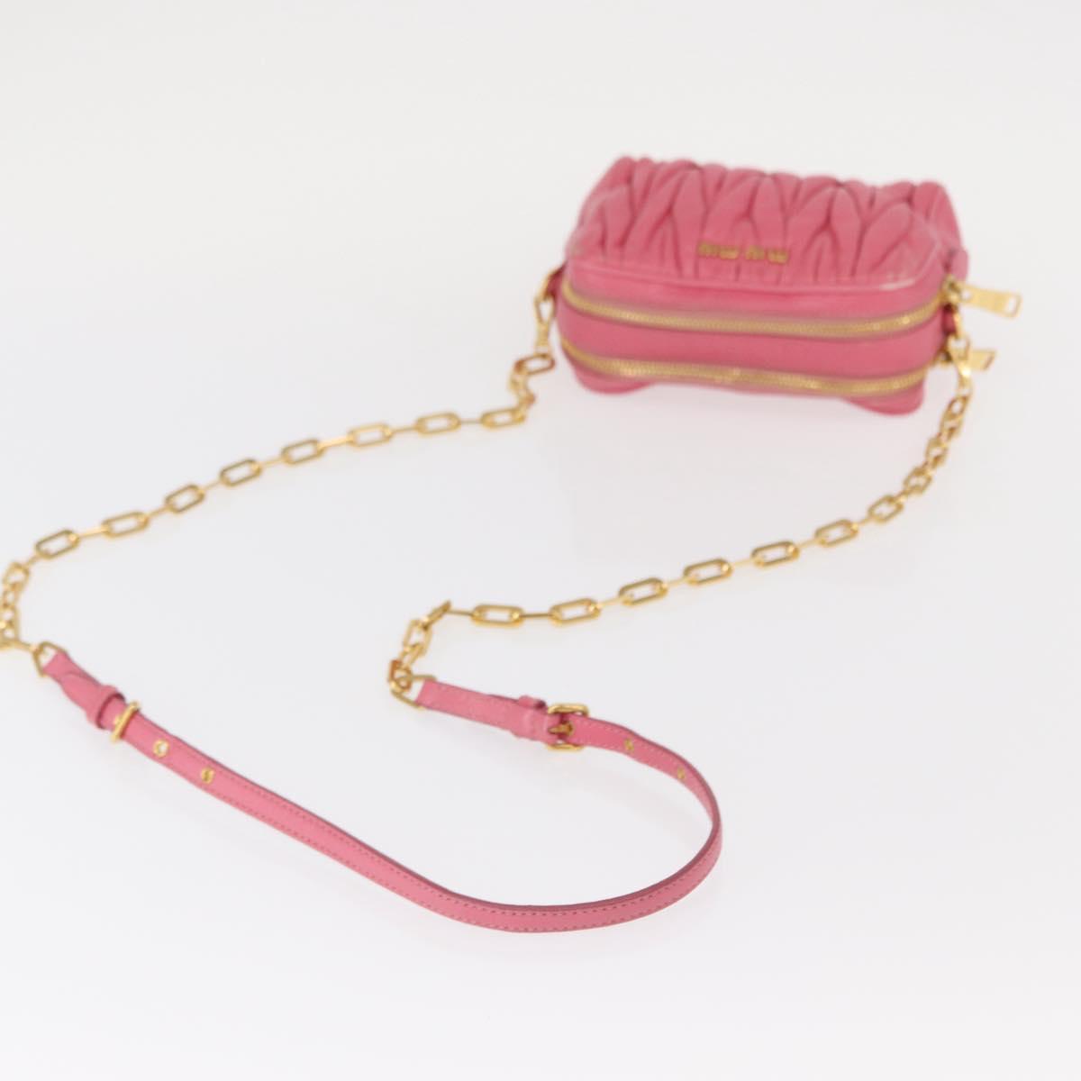 Miu Miu Matelasse Chain Shoulder Bag Leather Pink Gold Auth 153988
