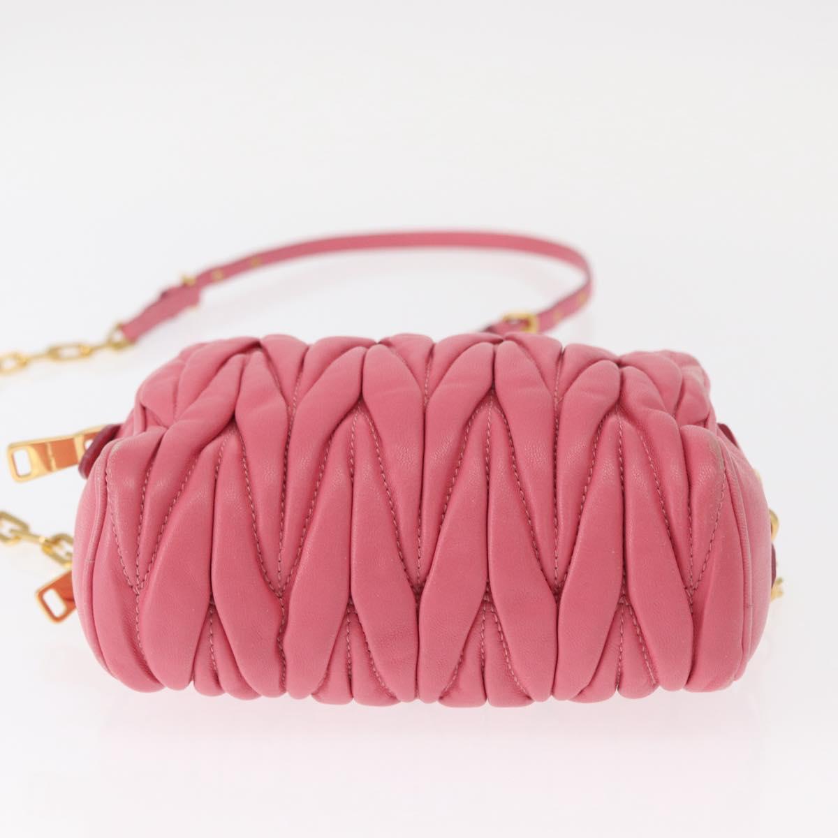 Miu Miu Matelasse Chain Shoulder Bag Leather Pink Gold Auth 153988