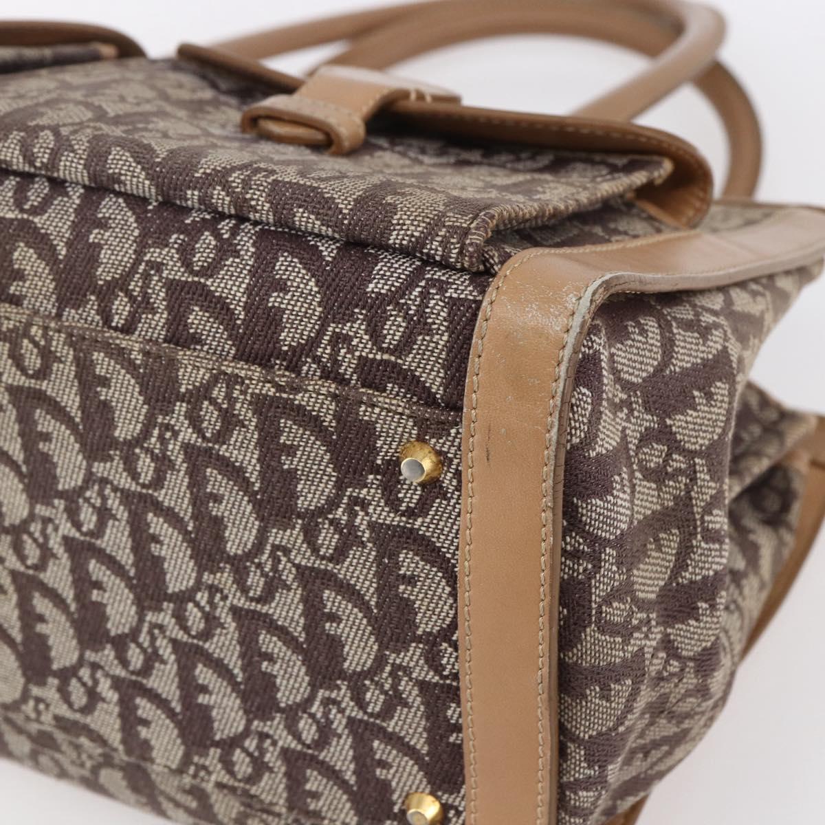 Christian Dior Trotter Canvas Hand Bag Brown Gold Auth 153990