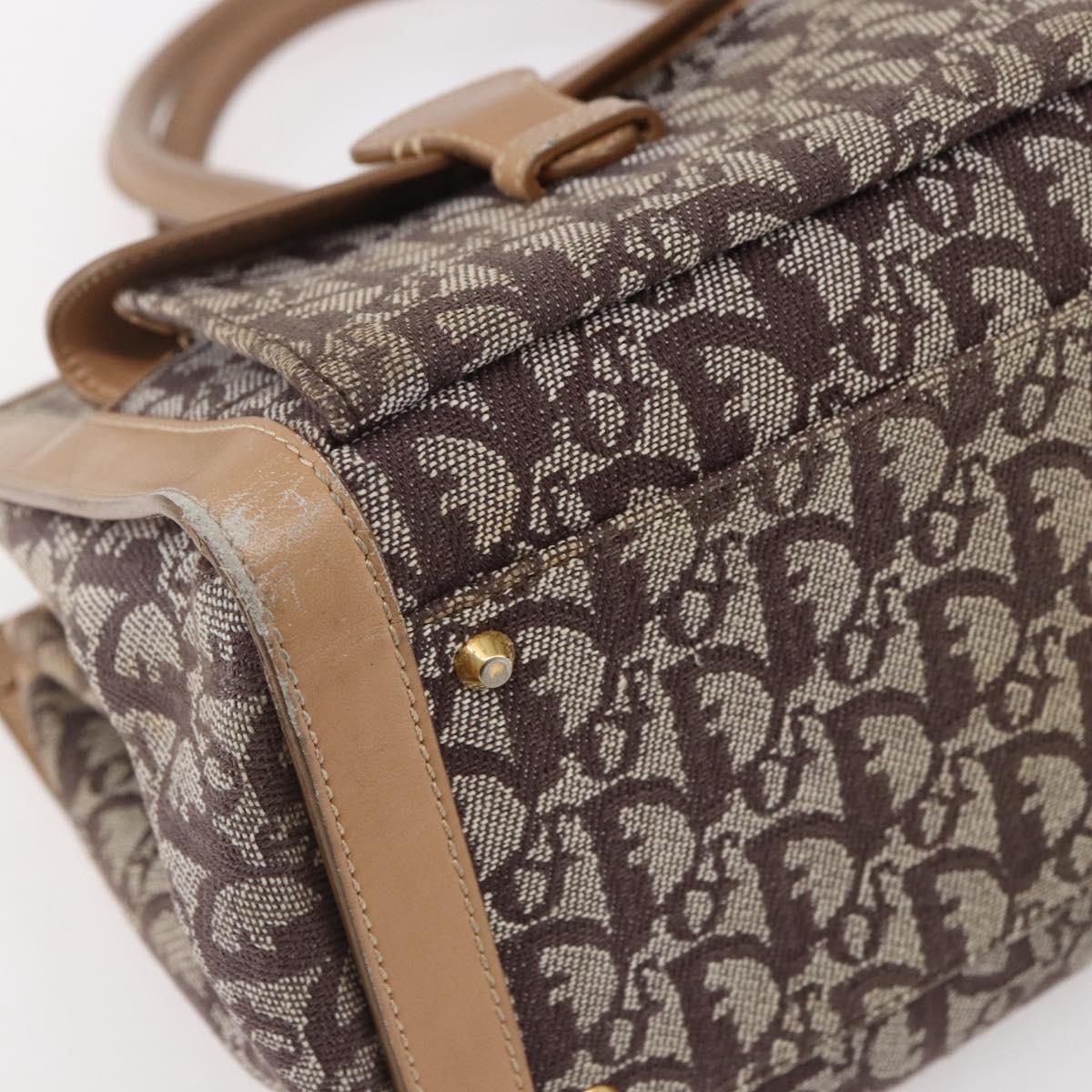 Christian Dior Trotter Canvas Hand Bag Brown Gold Auth 153990