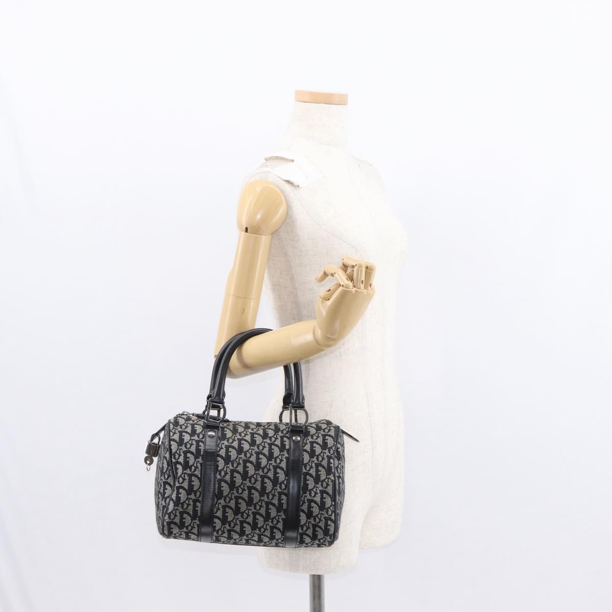Christian Dior Trotter Canvas Hand Bag Black Silver Auth 153991