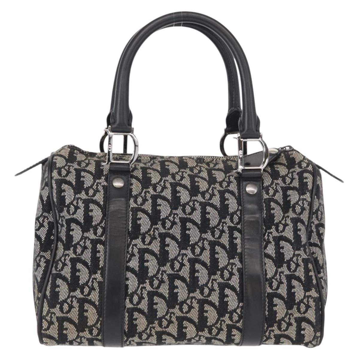 Christian Dior Trotter Canvas Hand Bag Black Silver Auth 153991