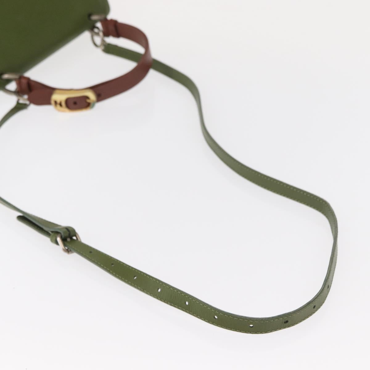 FENDI Silvana Hand Bag Leather 2way Green Gold Auth 153992