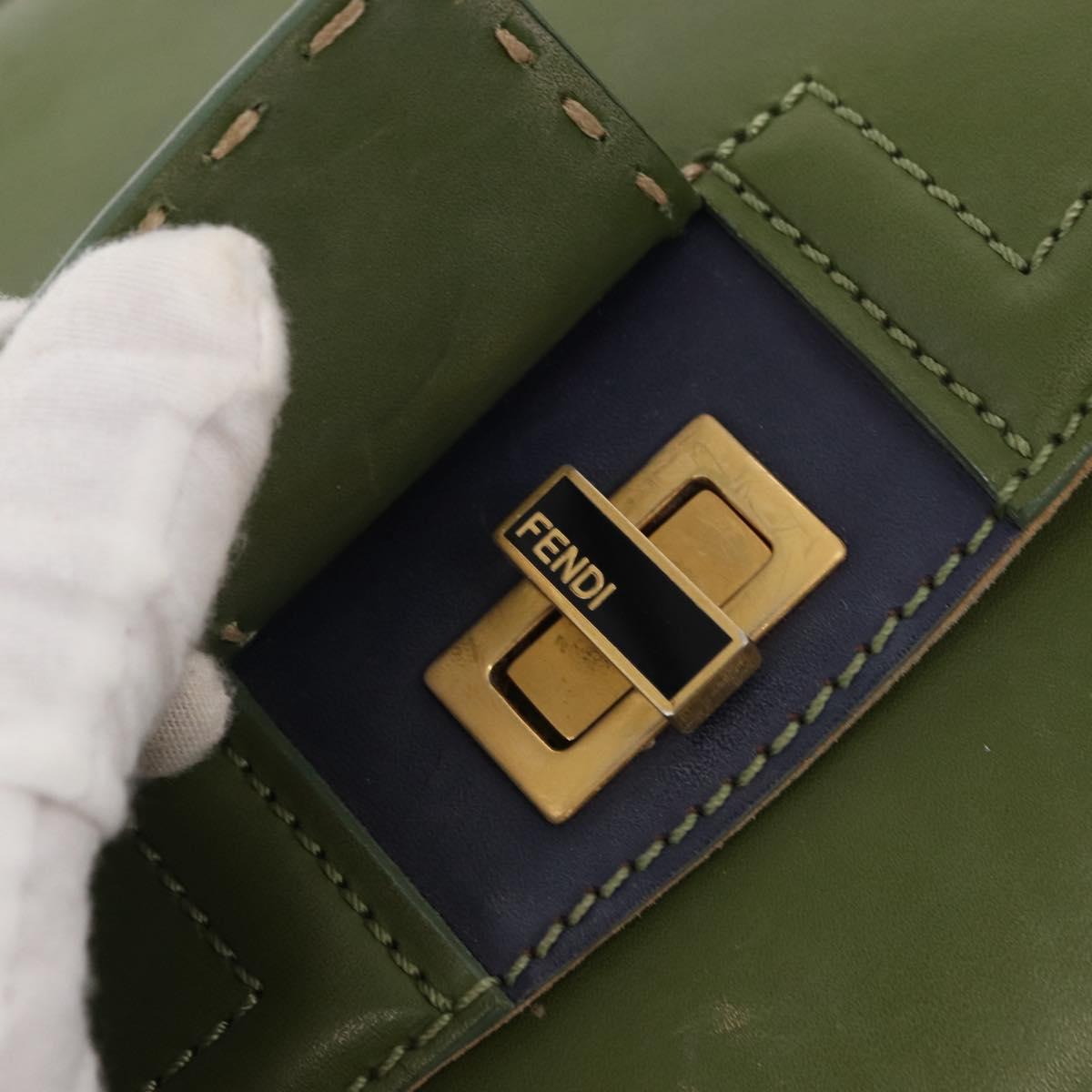 FENDI Silvana Hand Bag Leather 2way Green Gold Auth 153992