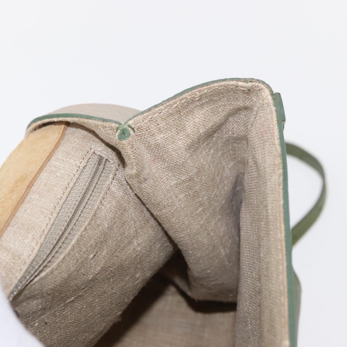 FENDI Silvana Hand Bag Leather 2way Green Gold Auth 153992