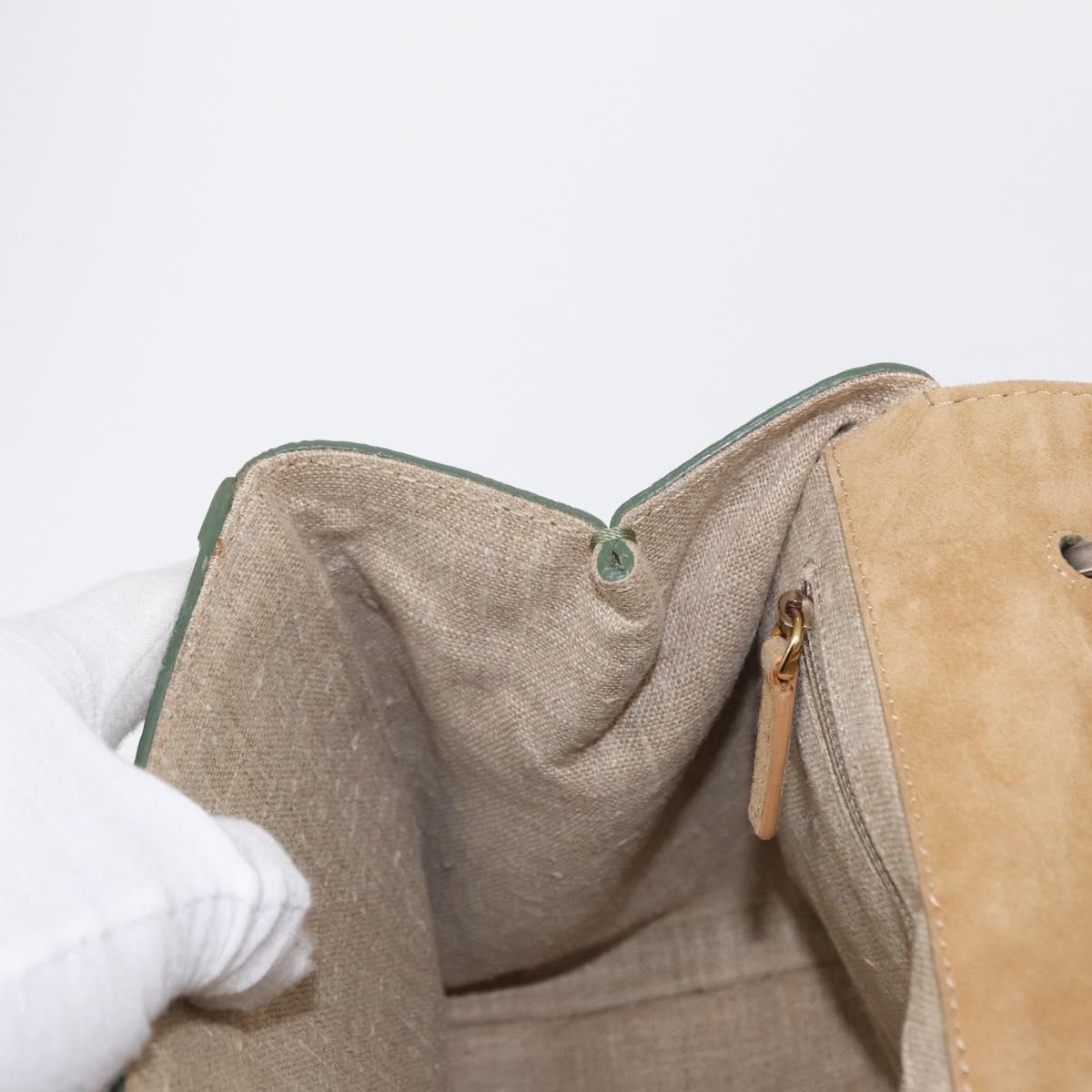 FENDI Silvana Hand Bag Leather 2way Green Gold Auth 153992