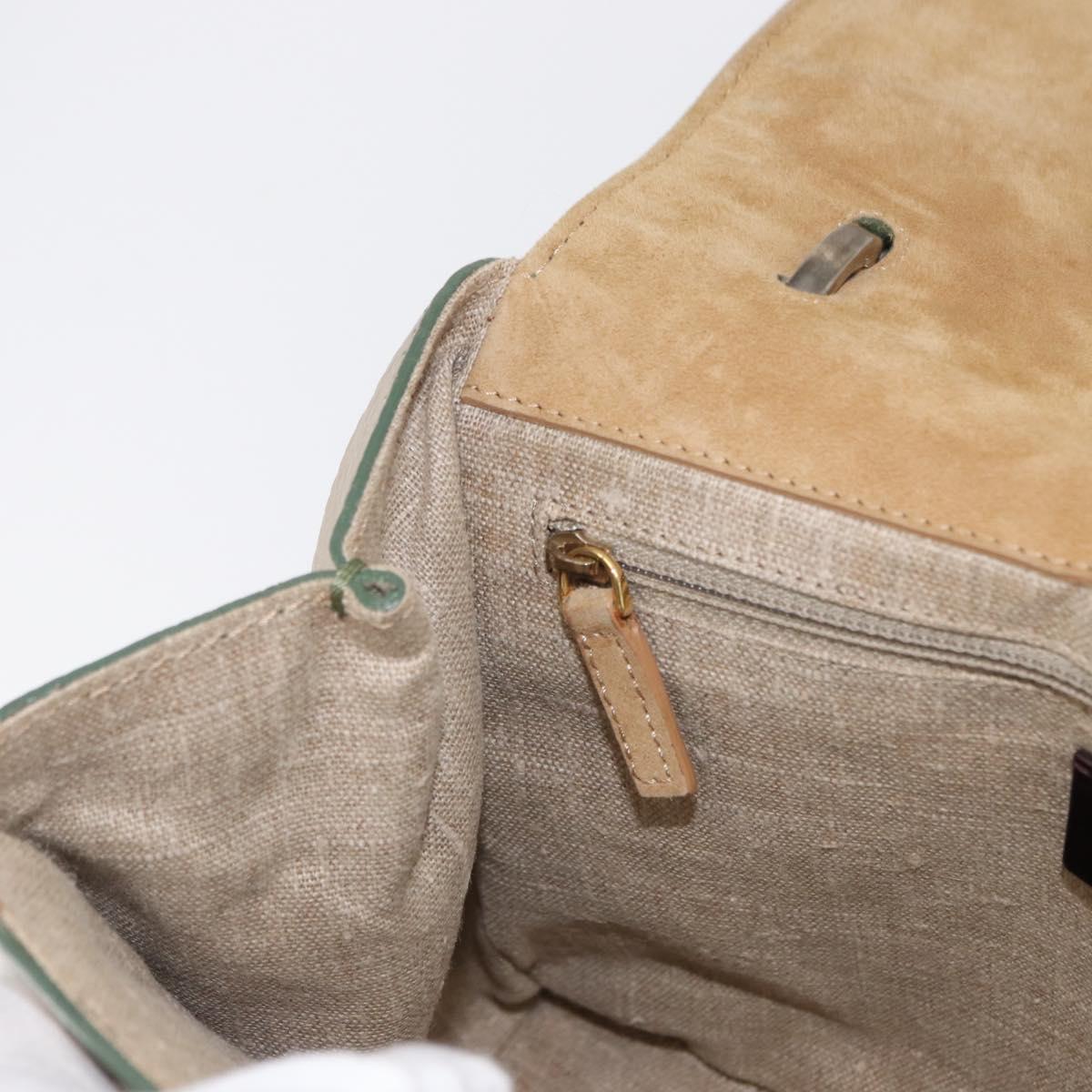 FENDI Silvana Hand Bag Leather 2way Green Gold Auth 153992