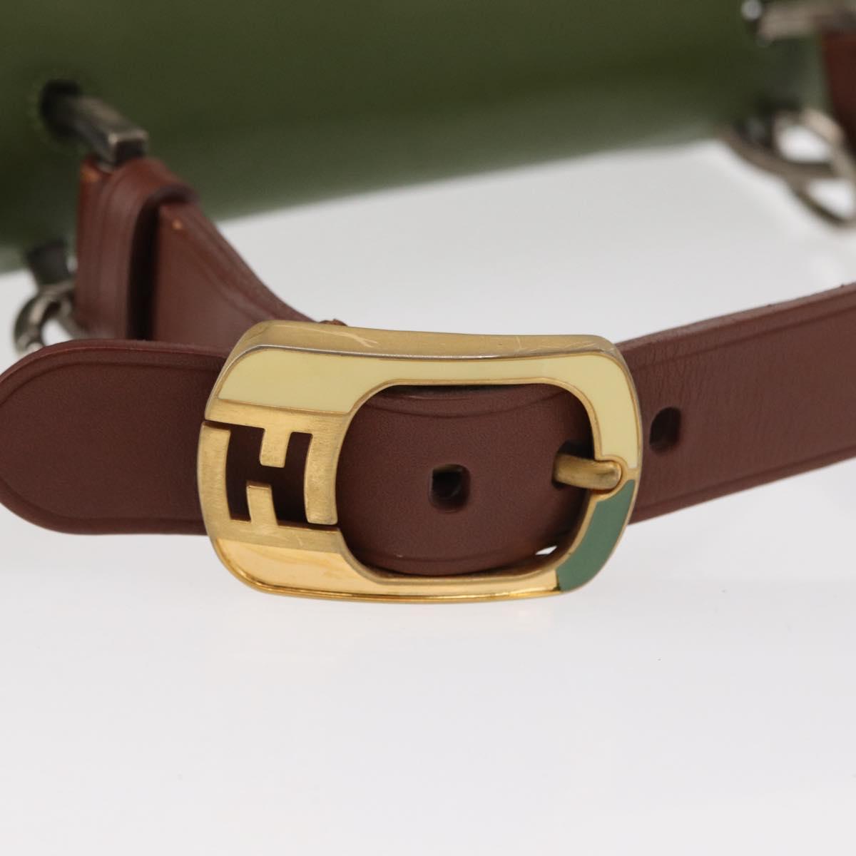 FENDI Silvana Hand Bag Leather 2way Green Gold Auth 153992