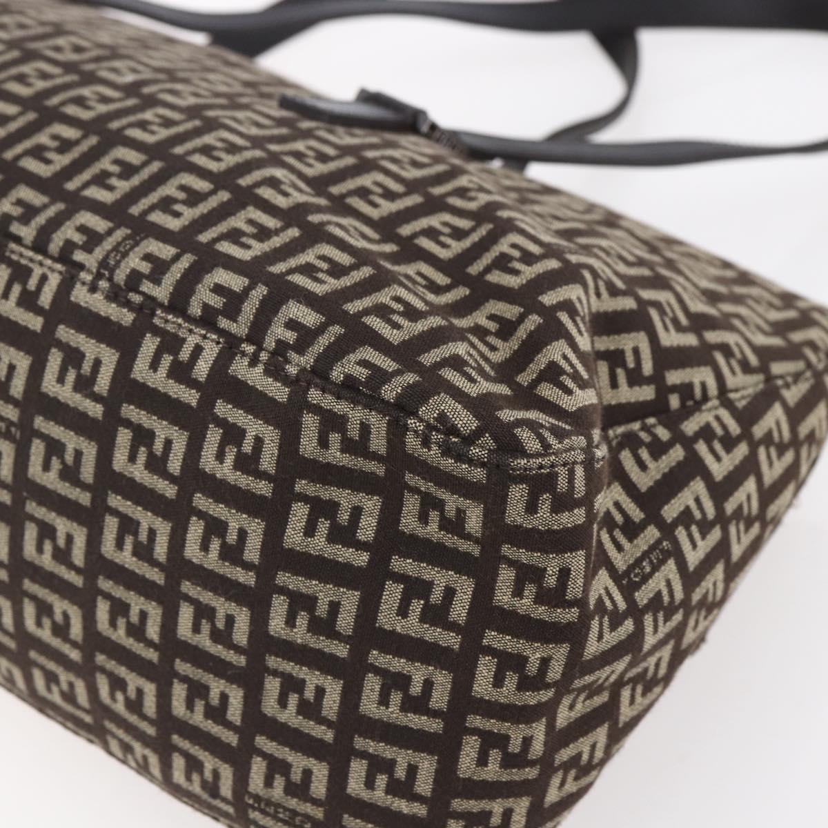 FENDI Zucchino Canvas Mamma Baguette Shoulder Bag Beige Brown Auth 153995