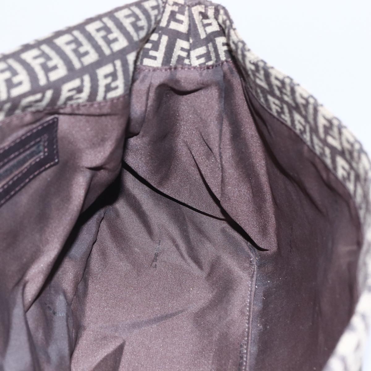 FENDI Zucchino Canvas Mamma Baguette Shoulder Bag Beige Brown Auth 153995