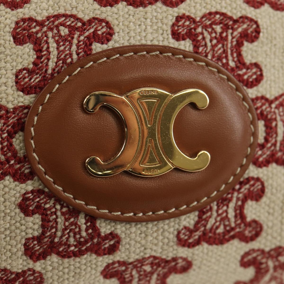 CELINE Triomphe Macadam Canvas Chain Shoulder Bag Canvas Beige Gold Auth 154016M