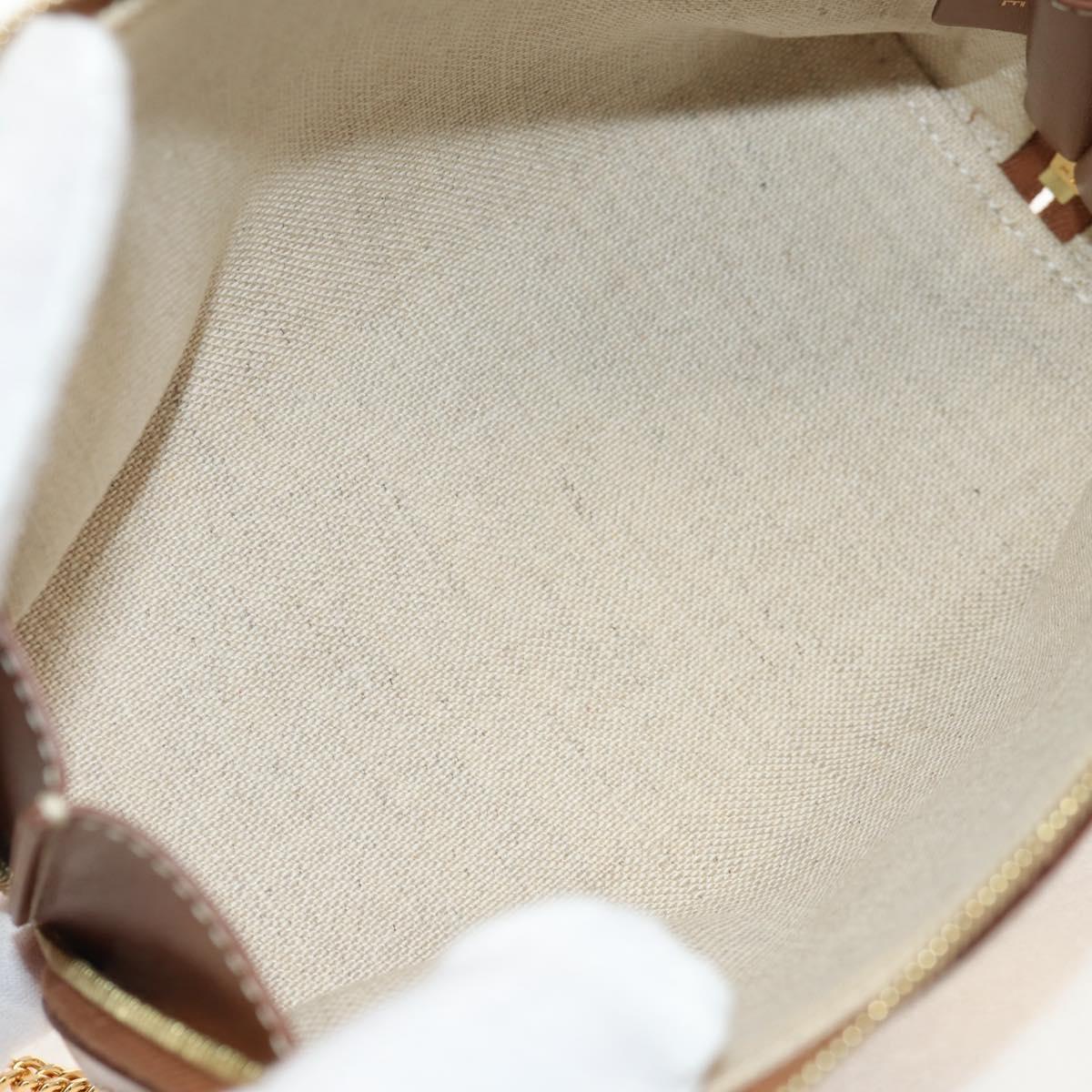 CELINE Triomphe Macadam Canvas Chain Shoulder Bag Canvas Beige Gold Auth 154016M