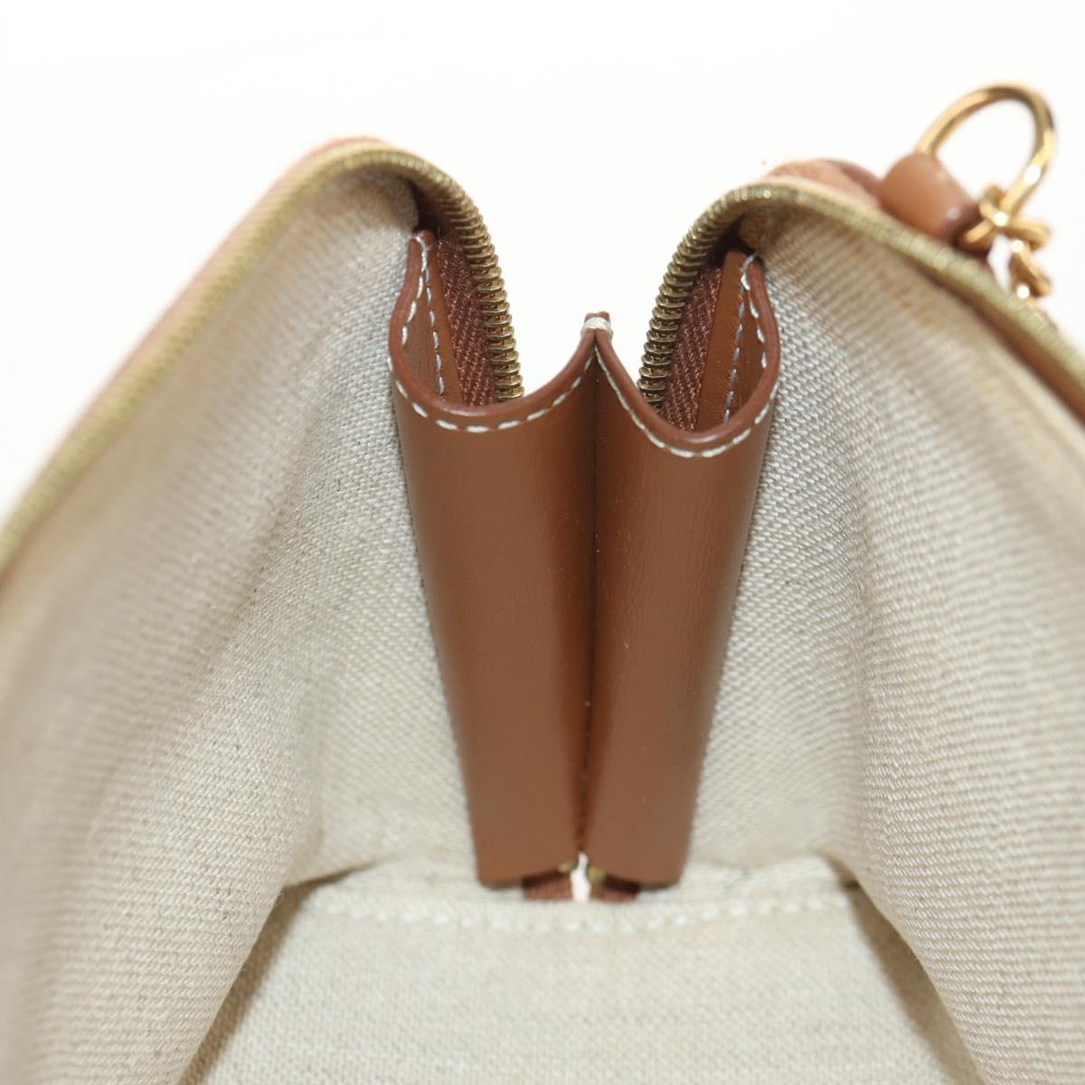 CELINE Triomphe Macadam Canvas Chain Shoulder Bag Canvas Beige Gold Auth 154016M