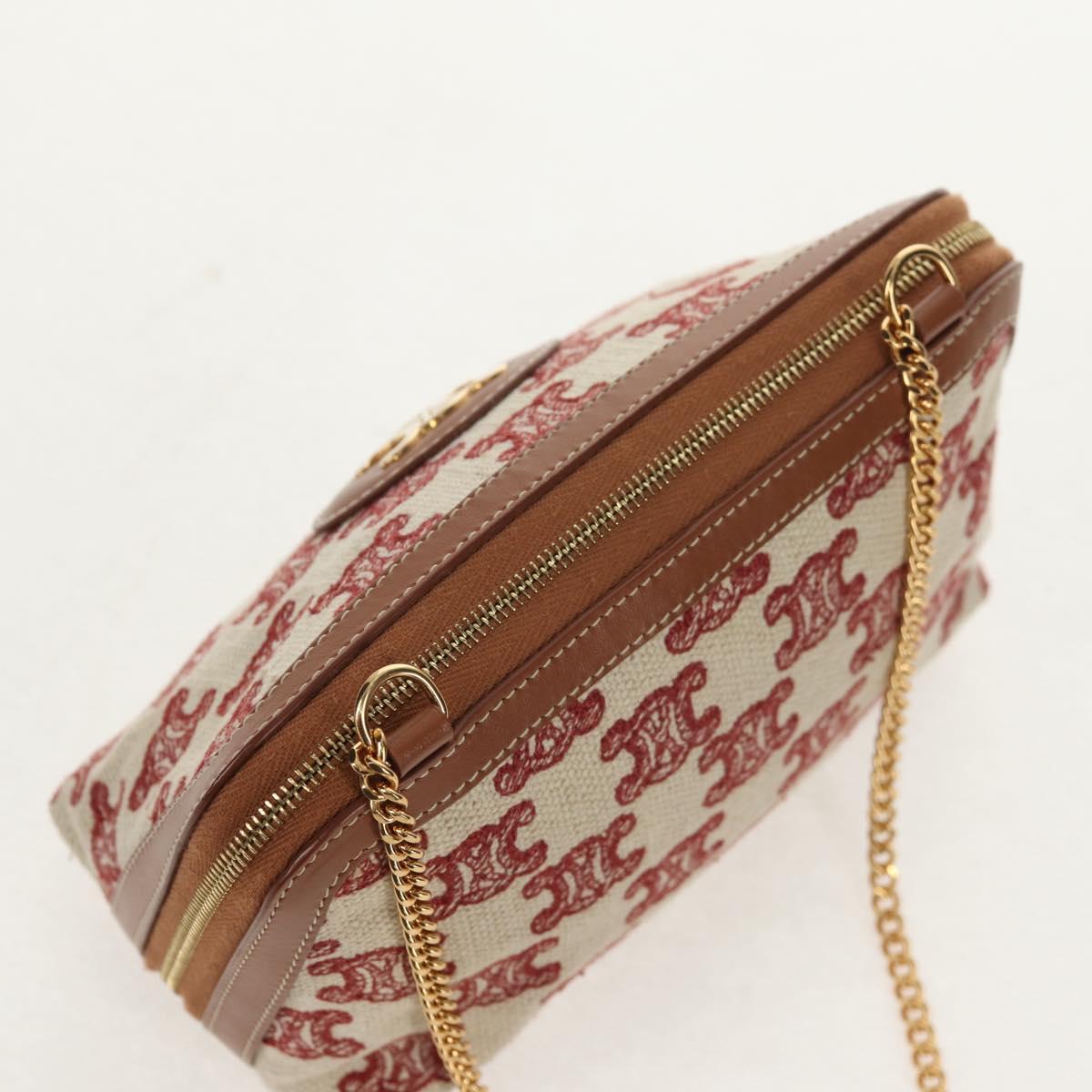 CELINE Triomphe Macadam Canvas Chain Shoulder Bag Canvas Beige Gold Auth 154016M