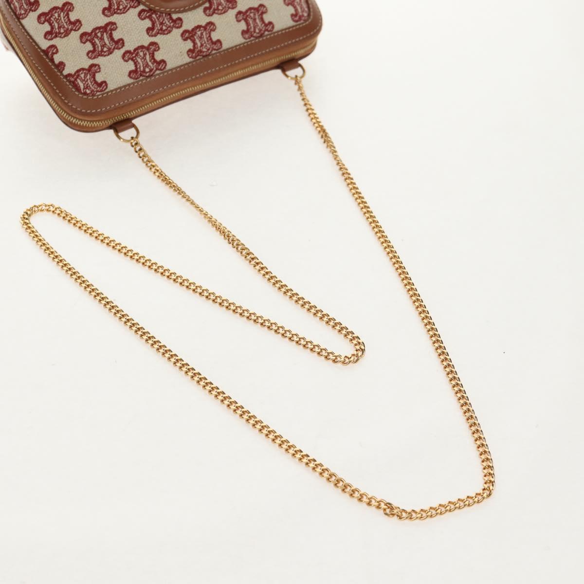 CELINE Triomphe Macadam Canvas Chain Shoulder Bag Canvas Beige Gold Auth 154016M