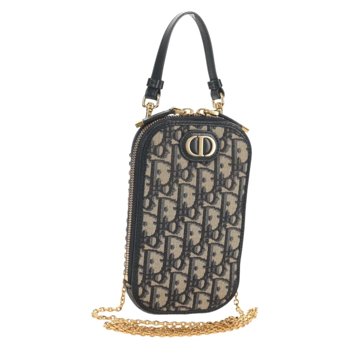 Christian Dior Trotter Canvas Phone Holder Chain Montaigne Bag Navy Auth 154027M