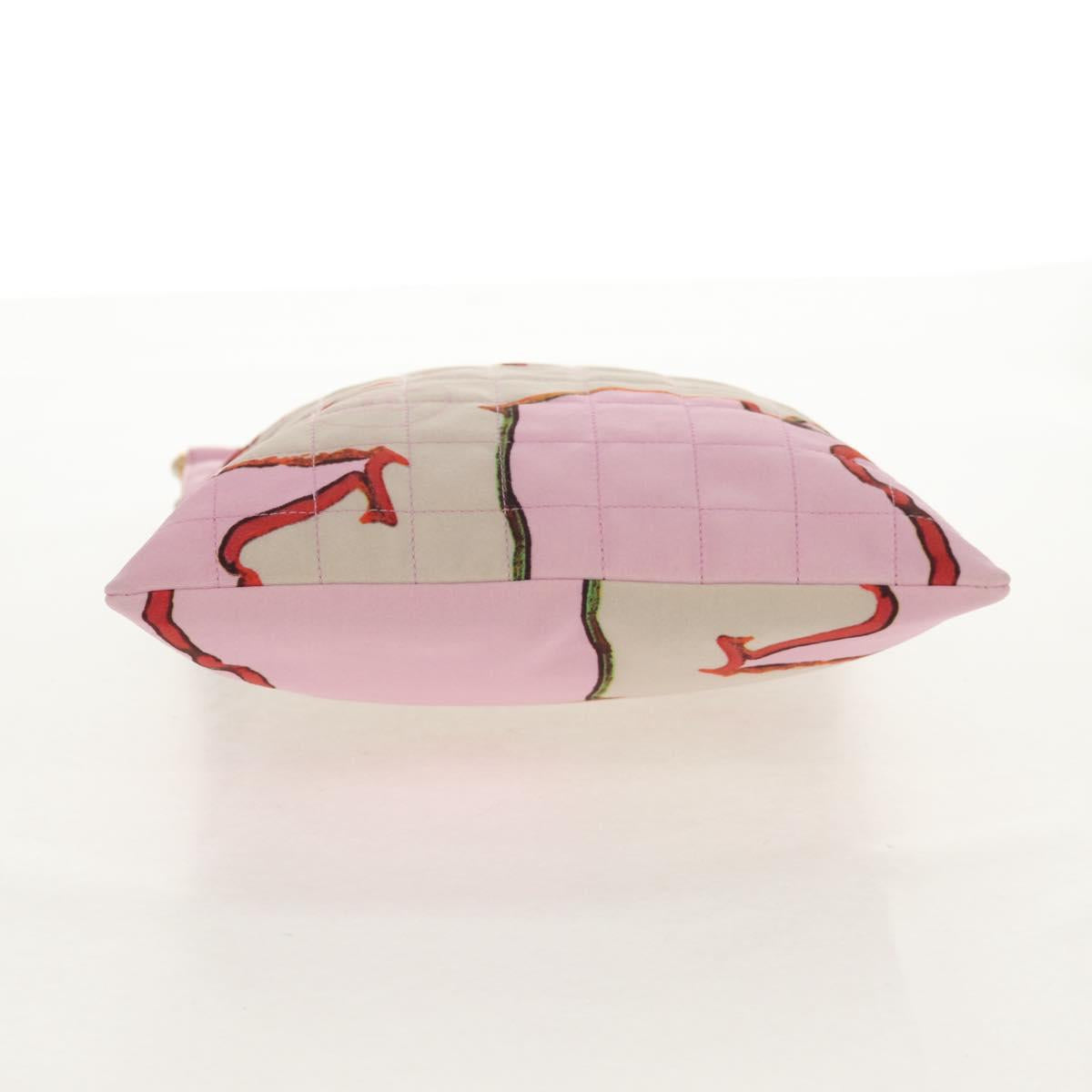 CHANEL Choco Bar Hand Bag Canvas Gold Pink CC Auth 154030M