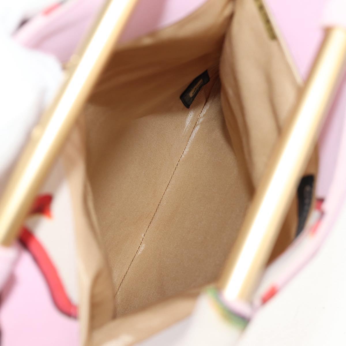 CHANEL Choco Bar Hand Bag Canvas Gold Pink CC Auth 154030M