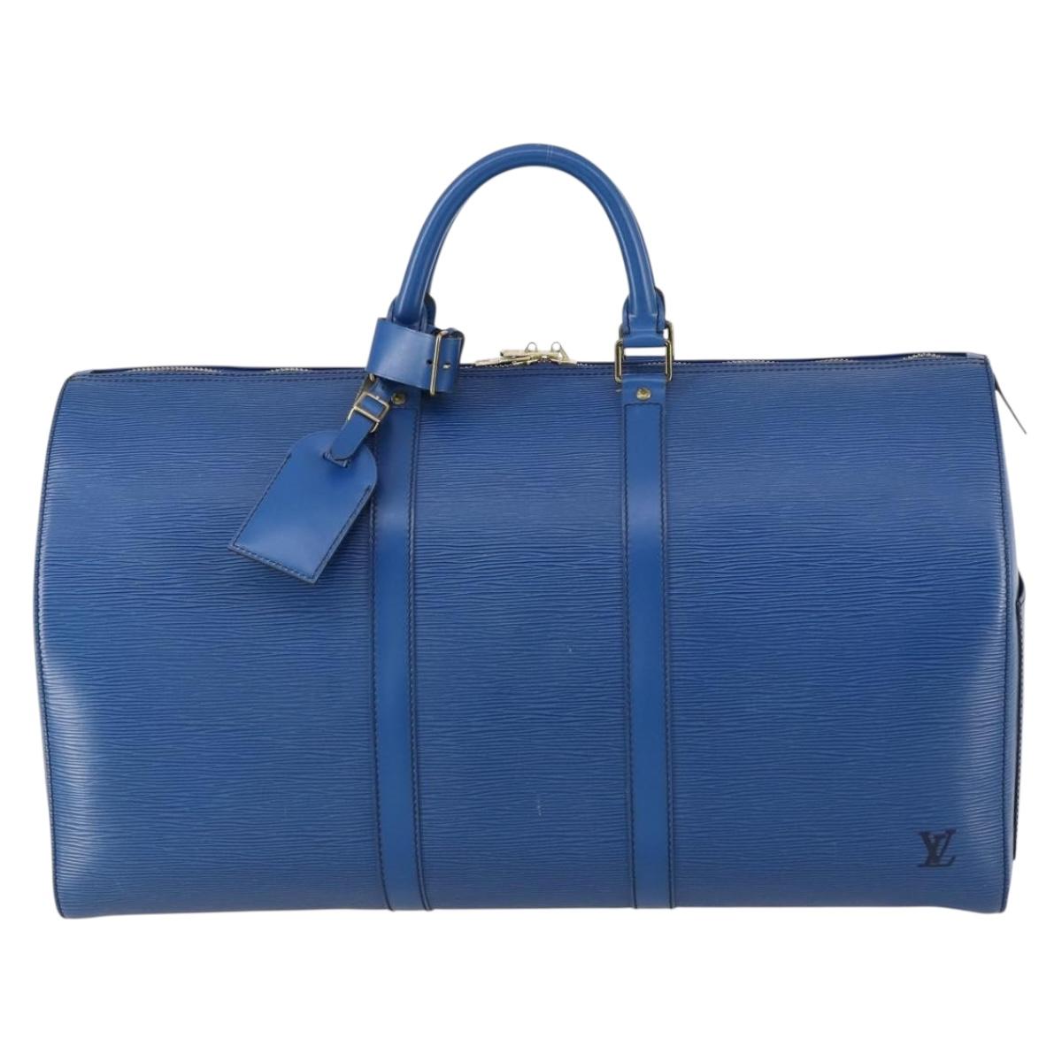 LOUIS VUITTON Epi Keepall 50 Boston Bag Blue M42965 LV Auth 154039V