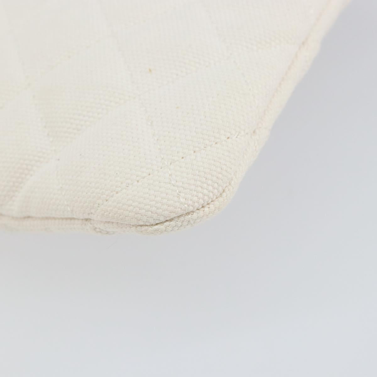 CHANEL Matelasse Clutch Bag Canvas White Silver CC Auth 154040