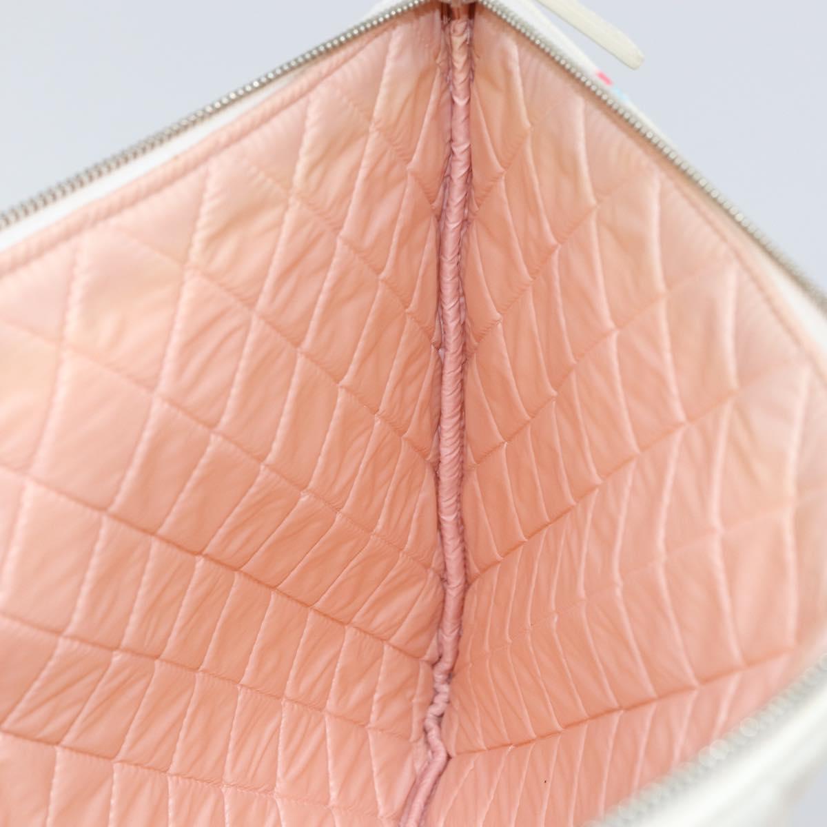 CHANEL Matelasse Clutch Bag Canvas White Silver CC Auth 154040