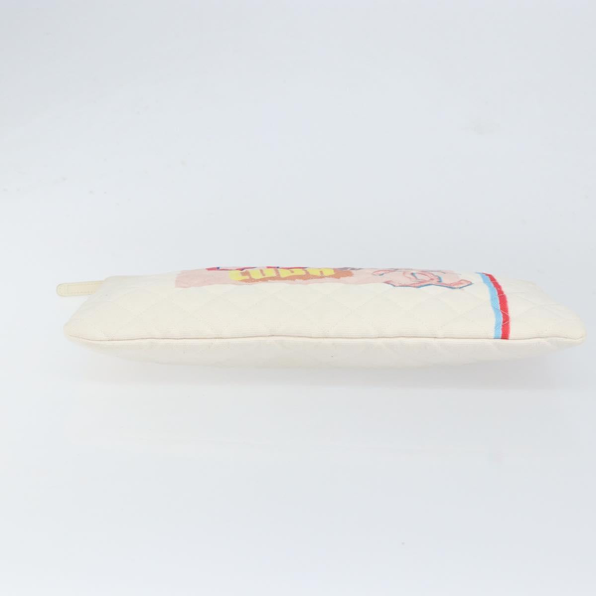 CHANEL Matelasse Clutch Bag Canvas White Silver CC Auth 154040