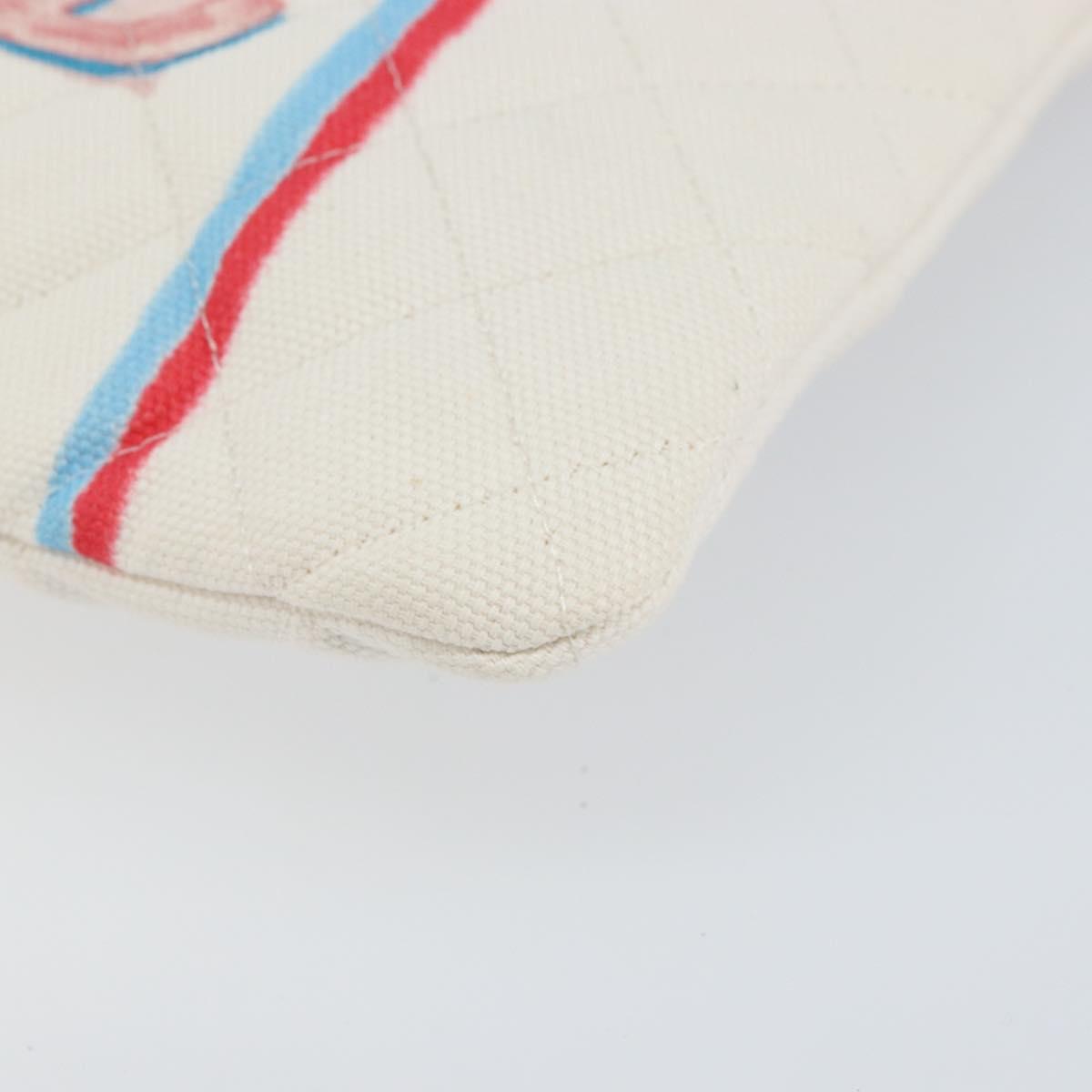 CHANEL Matelasse Clutch Bag Canvas White Silver CC Auth 154040