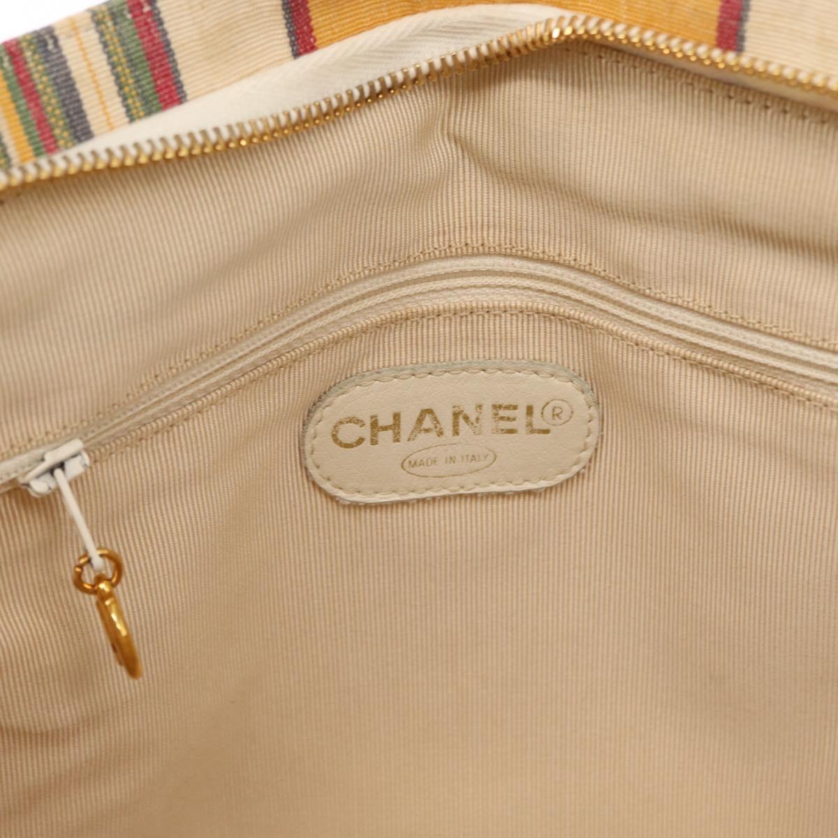 CHANEL Tote Bag Canvas Multicolor Gold CC Auth 154043