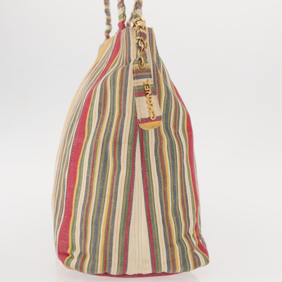 CHANEL Tote Bag Canvas Multicolor Gold CC Auth 154043