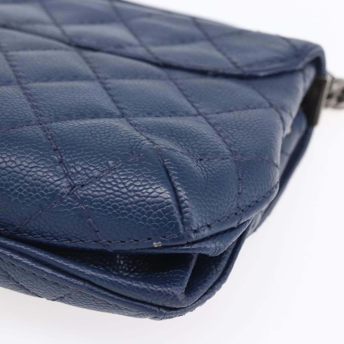 CHANEL Matelasse Chain Shoulder Bag Caviar Skin Navy CC Auth 154046SAM