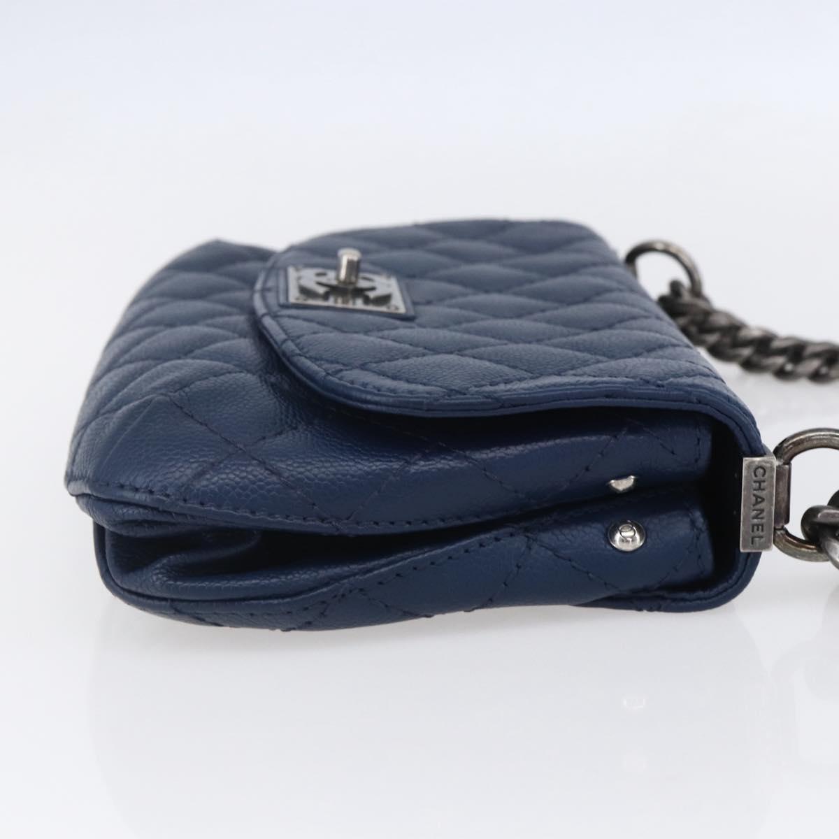 CHANEL Matelasse Chain Shoulder Bag Caviar Skin Navy CC Auth 154046SAM