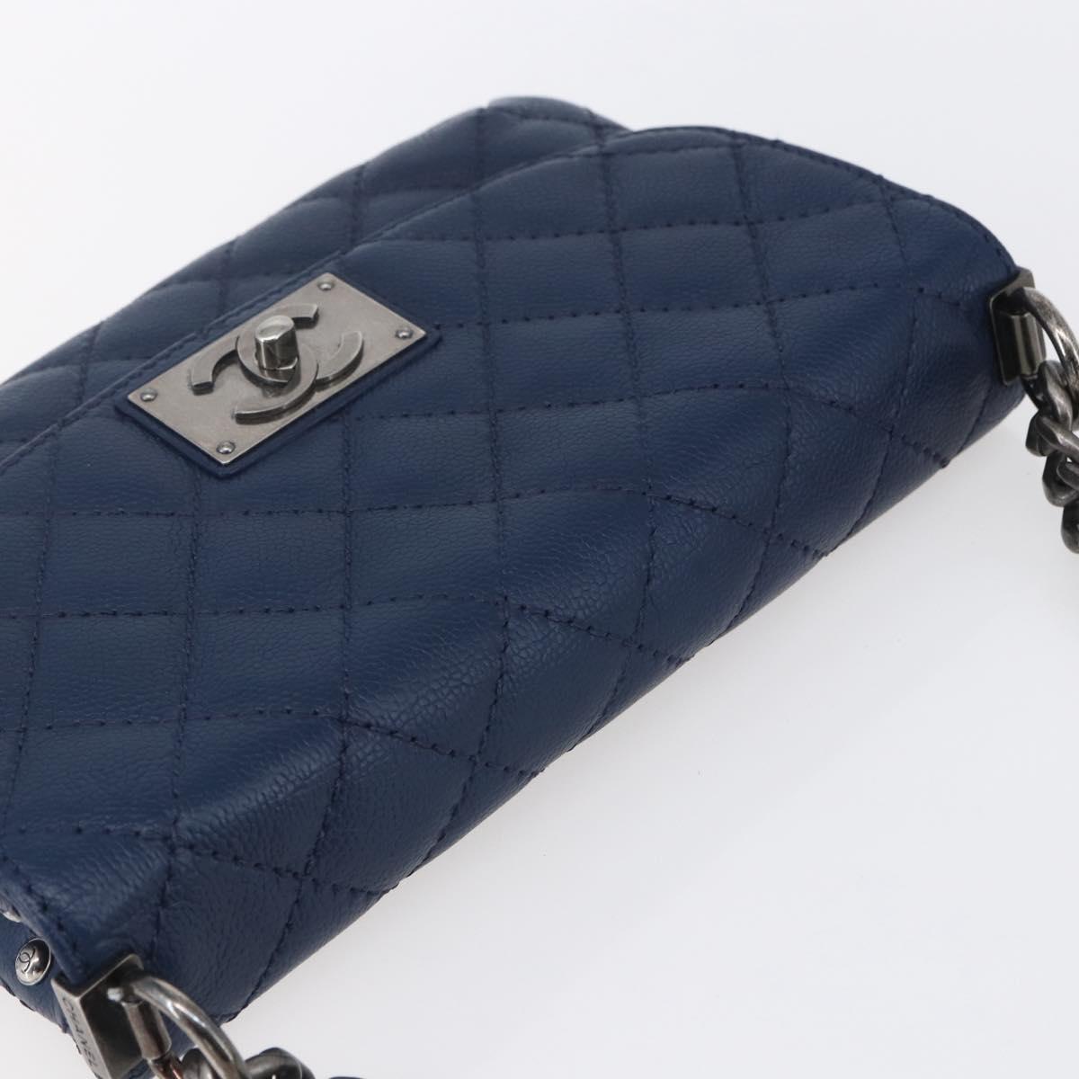 CHANEL Matelasse Chain Shoulder Bag Caviar Skin Navy CC Auth 154046SAM
