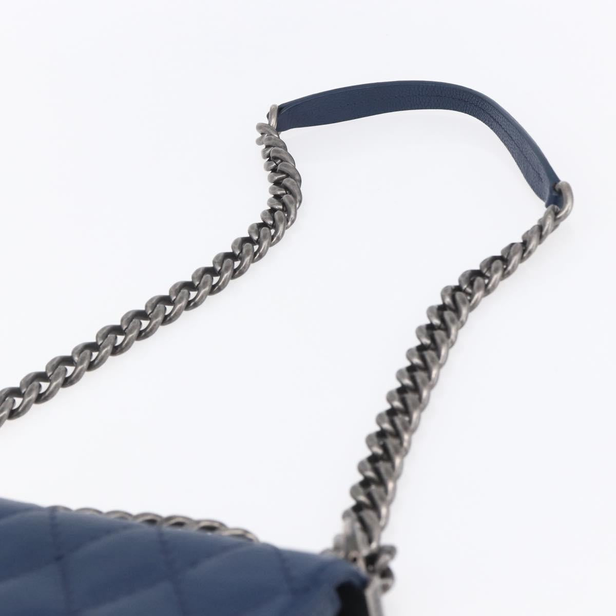 CHANEL Matelasse Chain Shoulder Bag Caviar Skin Navy CC Auth 154046SAM