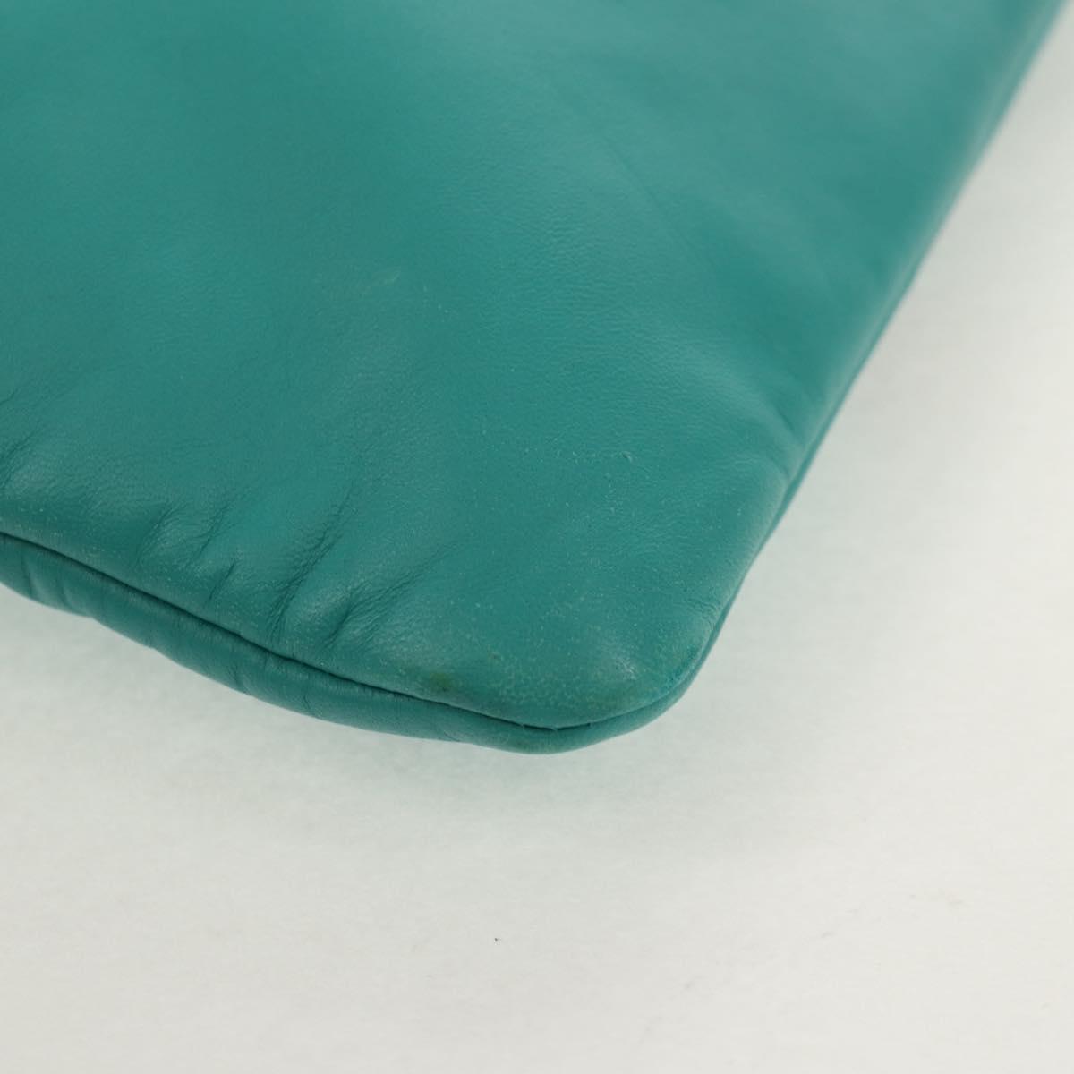 CHANEL Clutch Bag Lamb Skin Emerald Green CC Auth 154047V