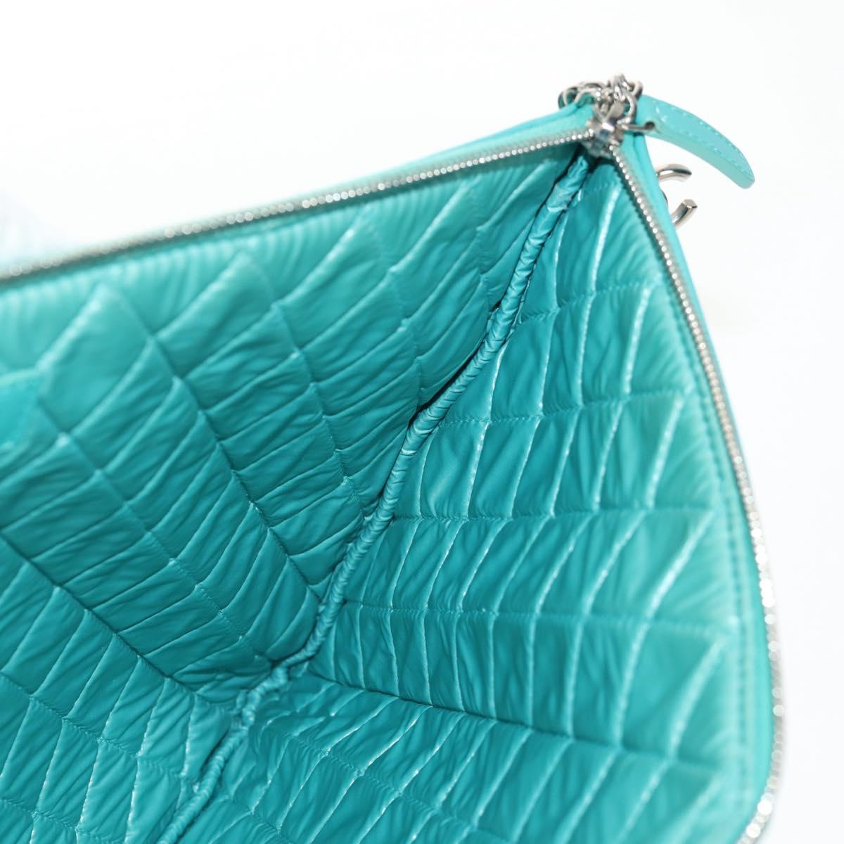 CHANEL Clutch Bag Lamb Skin Emerald Green CC Auth 154047V
