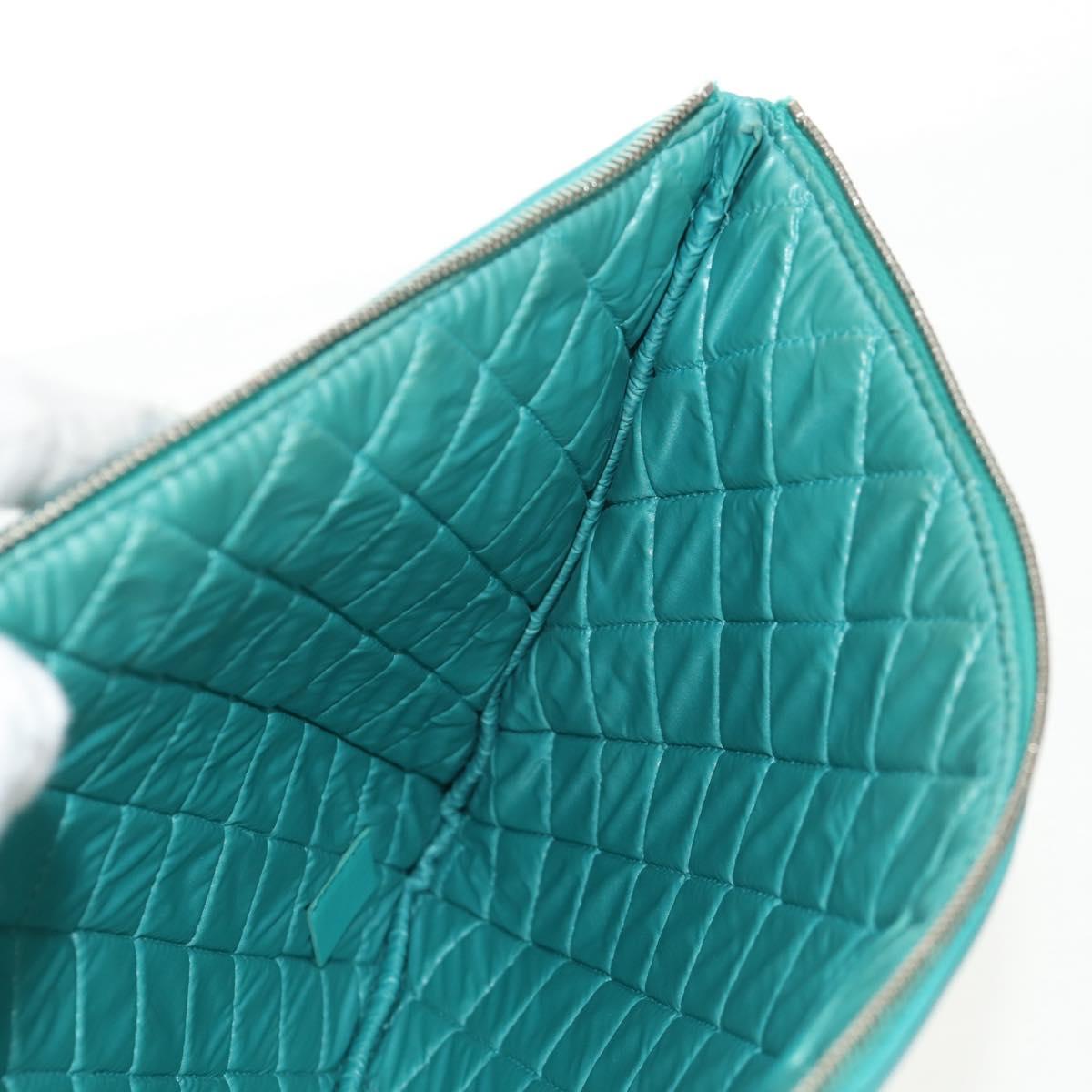 CHANEL Clutch Bag Lamb Skin Emerald Green CC Auth 154047V