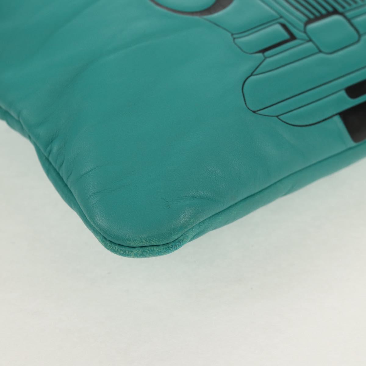 CHANEL Clutch Bag Lamb Skin Emerald Green CC Auth 154047V