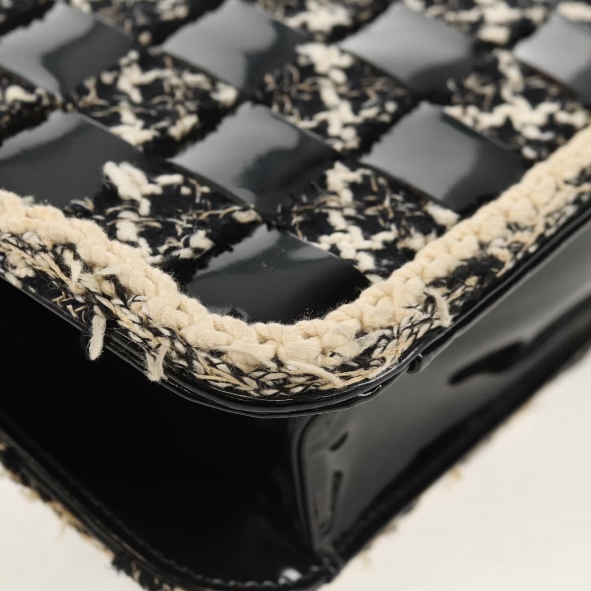 CHANEL Chain Shoulder Bag Tweed Black Silver CC Auth 154048V