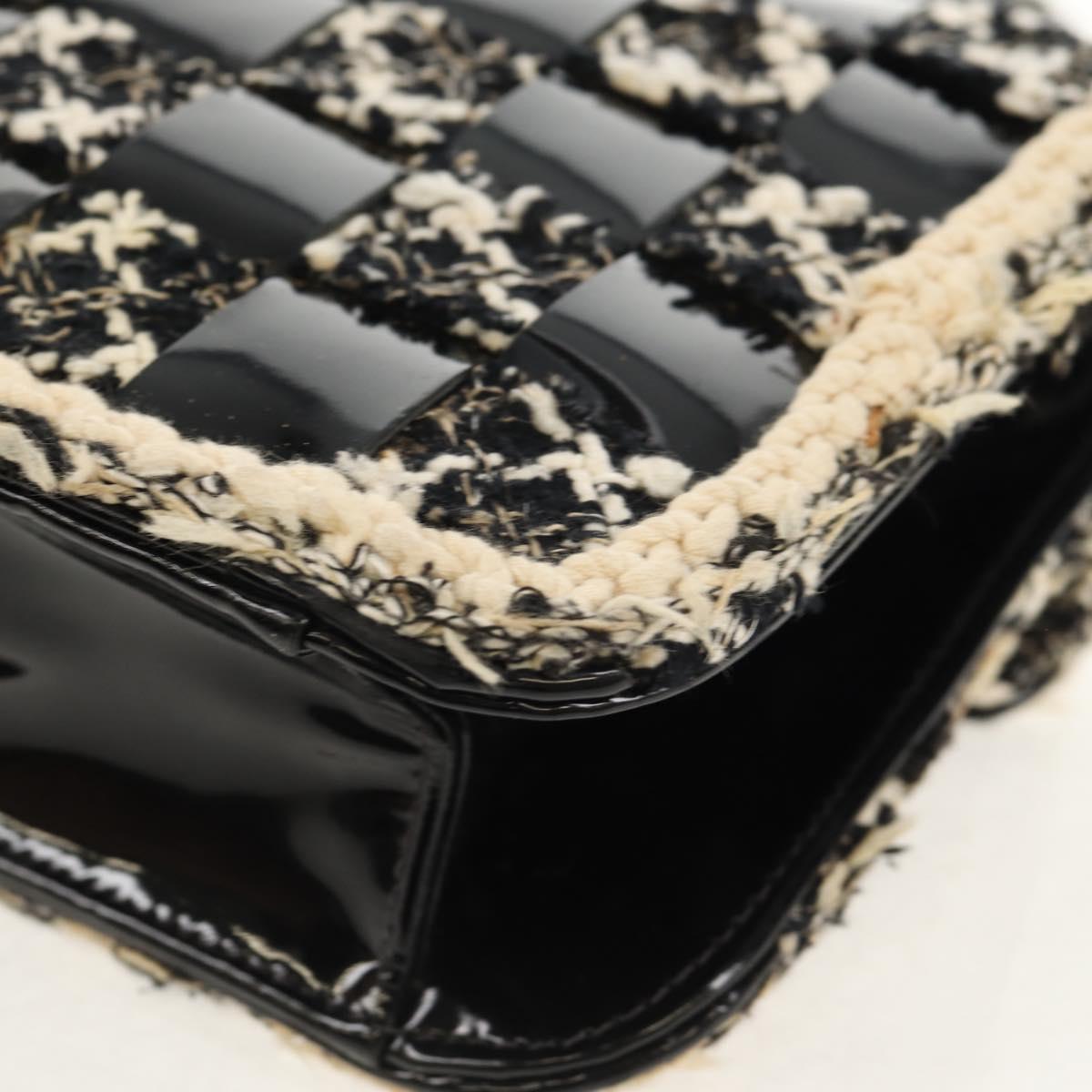 CHANEL Chain Shoulder Bag Tweed Black Silver CC Auth 154048V